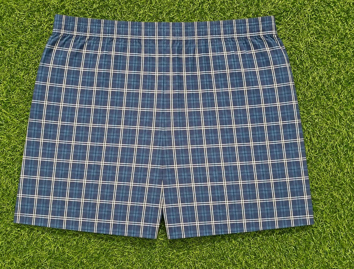 Men’s  Blue Checked Cotton Shorts with Elastic Waistband & Side Pockets