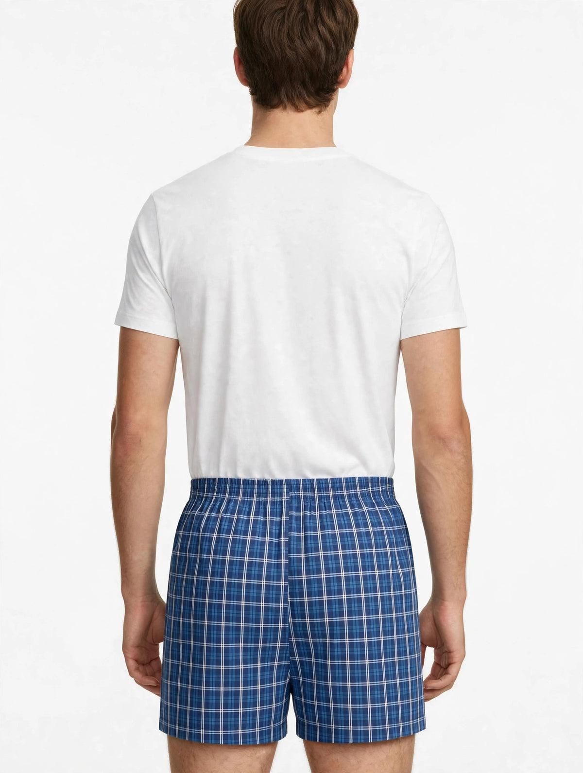 Men’s  Blue Checked Cotton Shorts with Elastic Waistband & Side Pockets