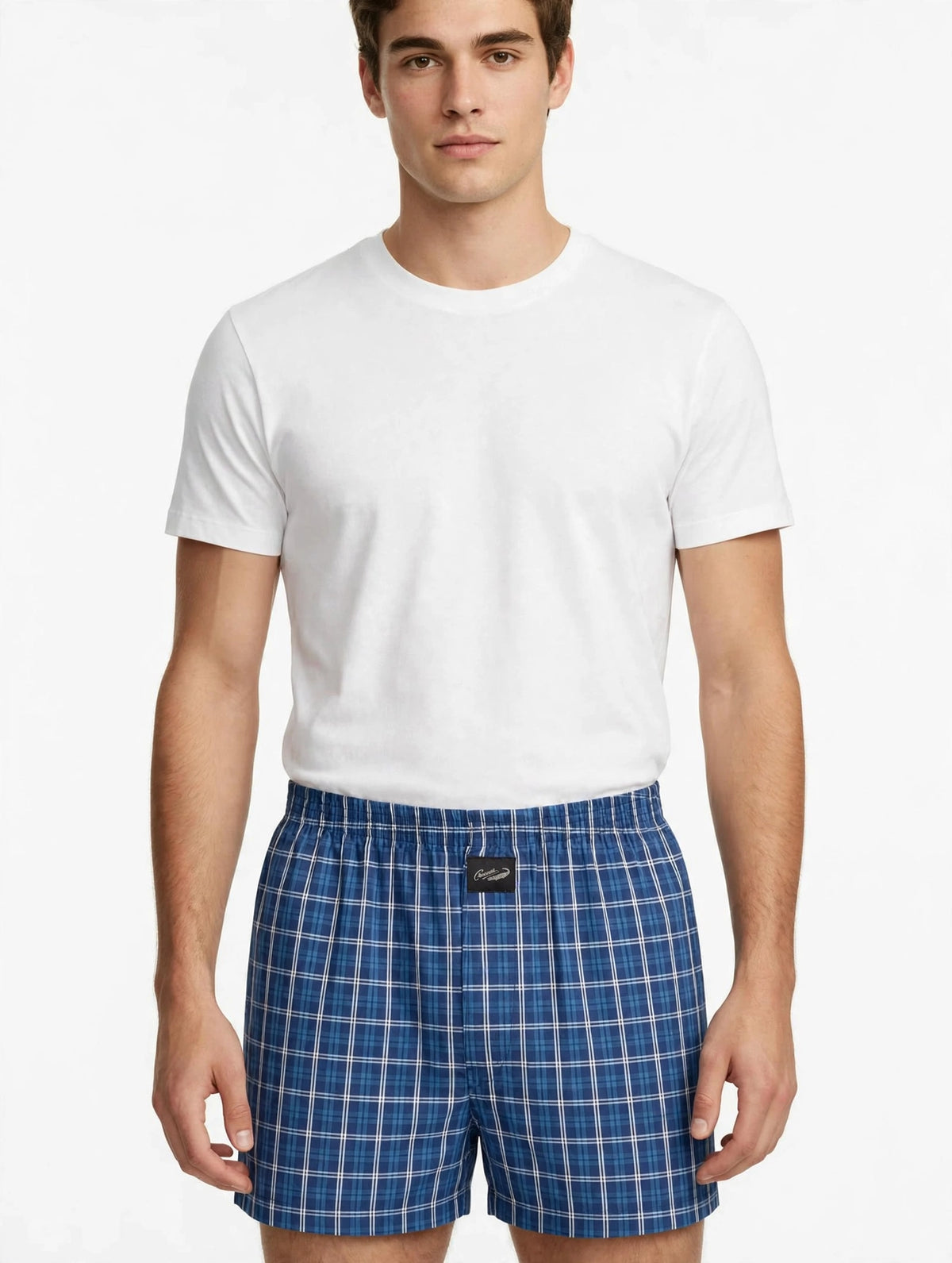 Men’s  Blue Checked Cotton Shorts with Elastic Waistband & Side Pockets