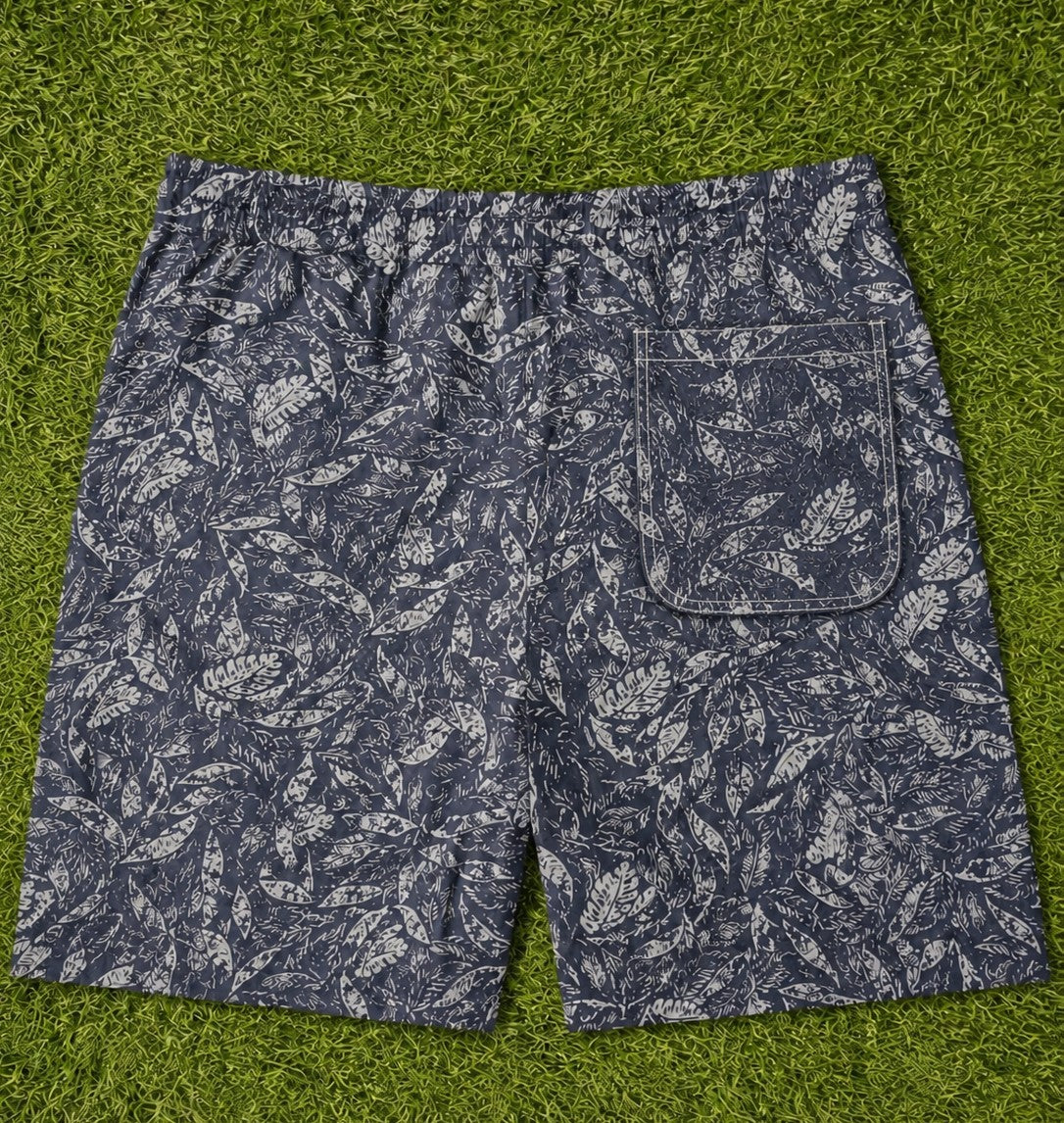 Men’s  Blue Printed Cotton Shorts with Elastic Waistband & Side Pockets