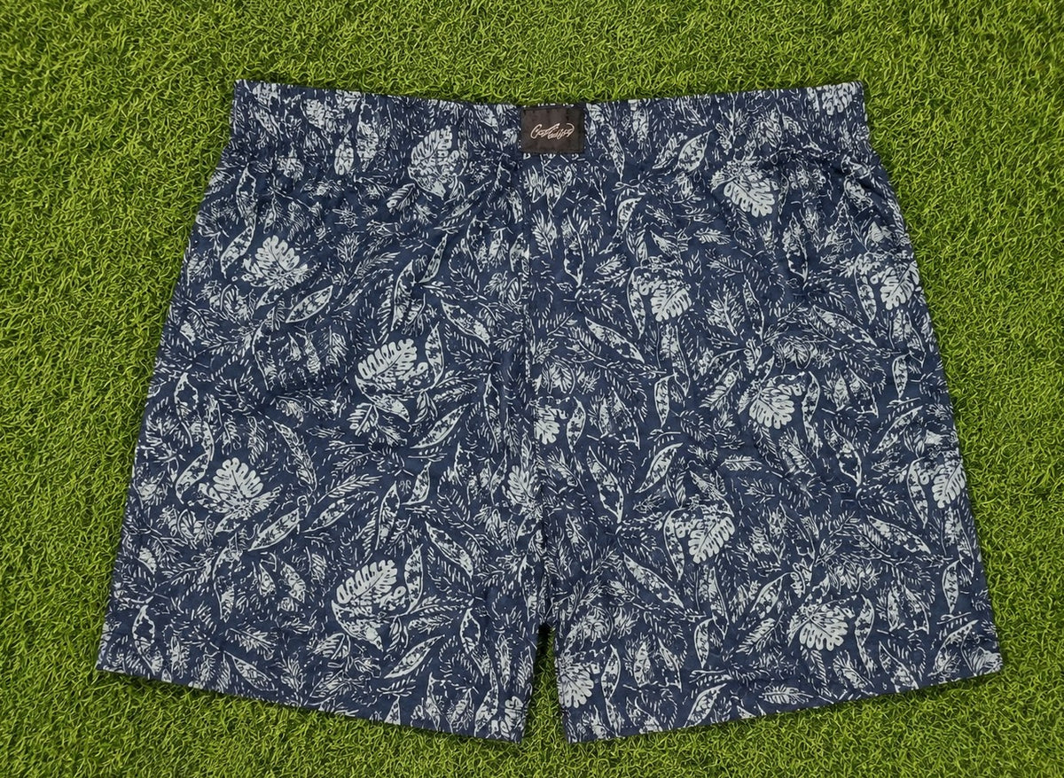 Men’s  Blue Printed Cotton Shorts with Elastic Waistband & Side Pockets