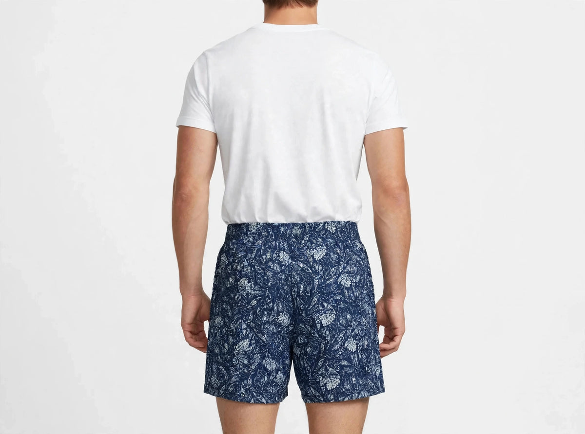 Men’s  Blue Printed Cotton Shorts with Elastic Waistband & Side Pockets