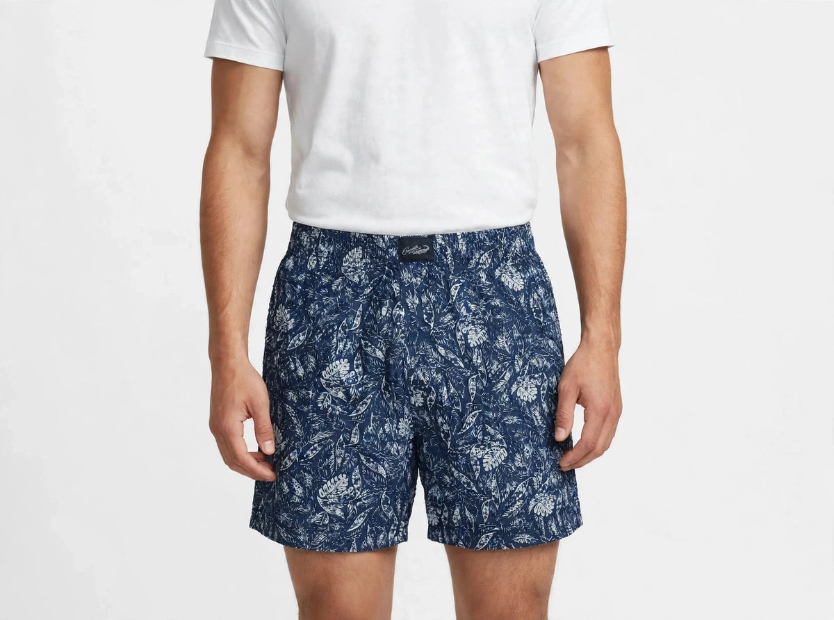 Men’s  Blue Printed Cotton Shorts with Elastic Waistband & Side Pockets
