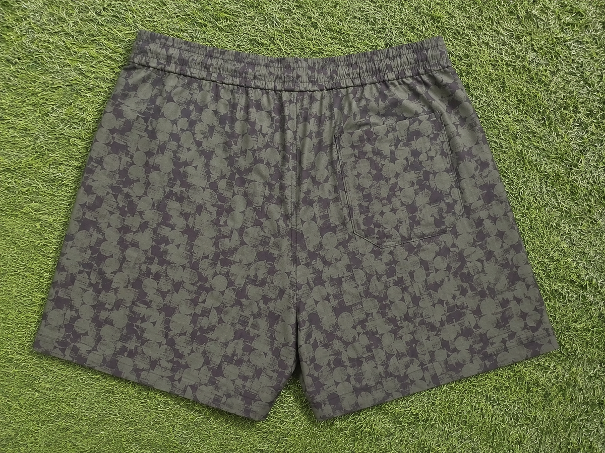 Men’s Olive Green Abstract Geometric Printed Cotton Shorts with Elastic Waistband & Side Pockets
