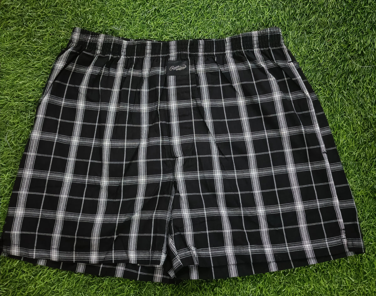 Men’s Black & White Abstract Printed Cotton Shorts with Elastic Waistband & Side Pockets