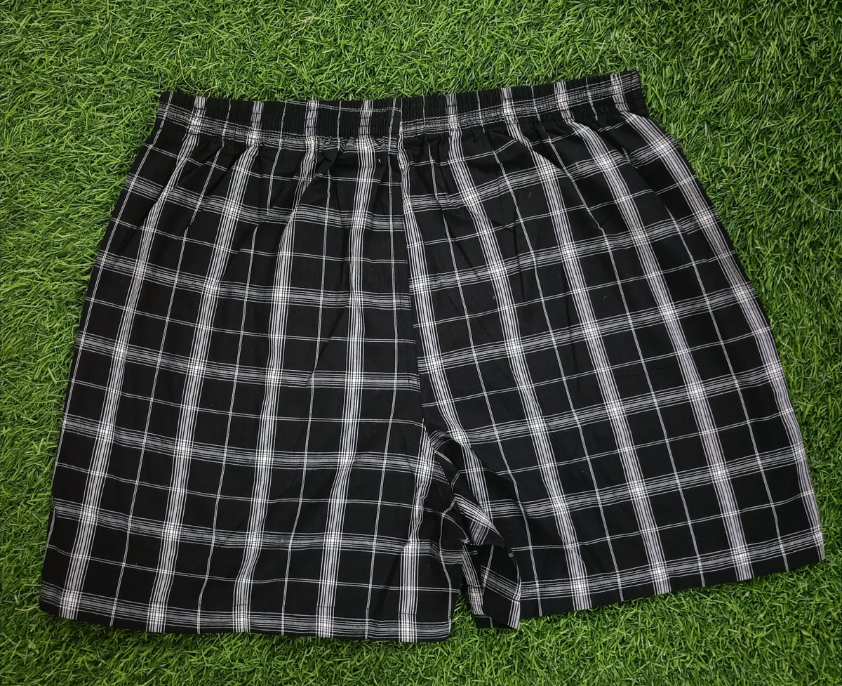 Men’s Black & White Abstract Printed Cotton Shorts with Elastic Waistband & Side Pockets