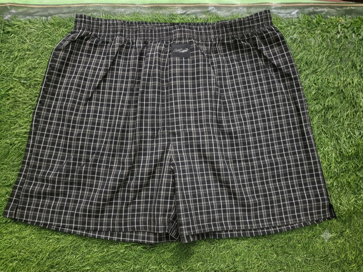 Men’s Black & Charcoal Grey Checked Cotton Shorts with Elastic Waistband & Side Pockets