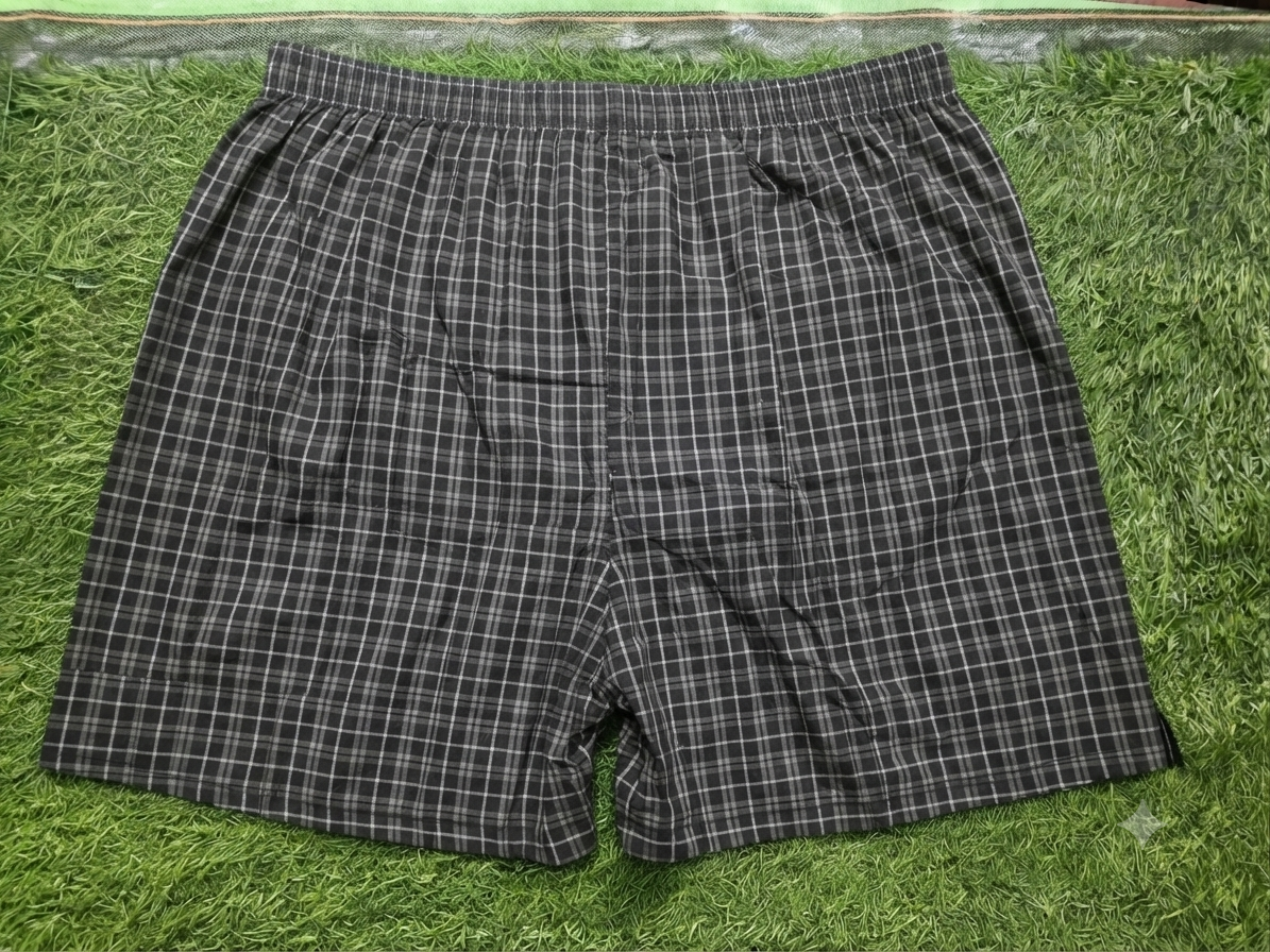 Men’s Black & Charcoal Grey Checked Cotton Shorts with Elastic Waistband & Side Pockets