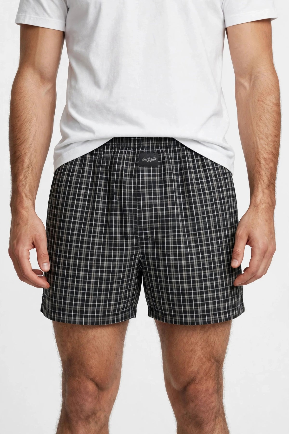 Men’s Black & Charcoal Grey Checked Cotton Shorts with Elastic Waistband & Side Pockets