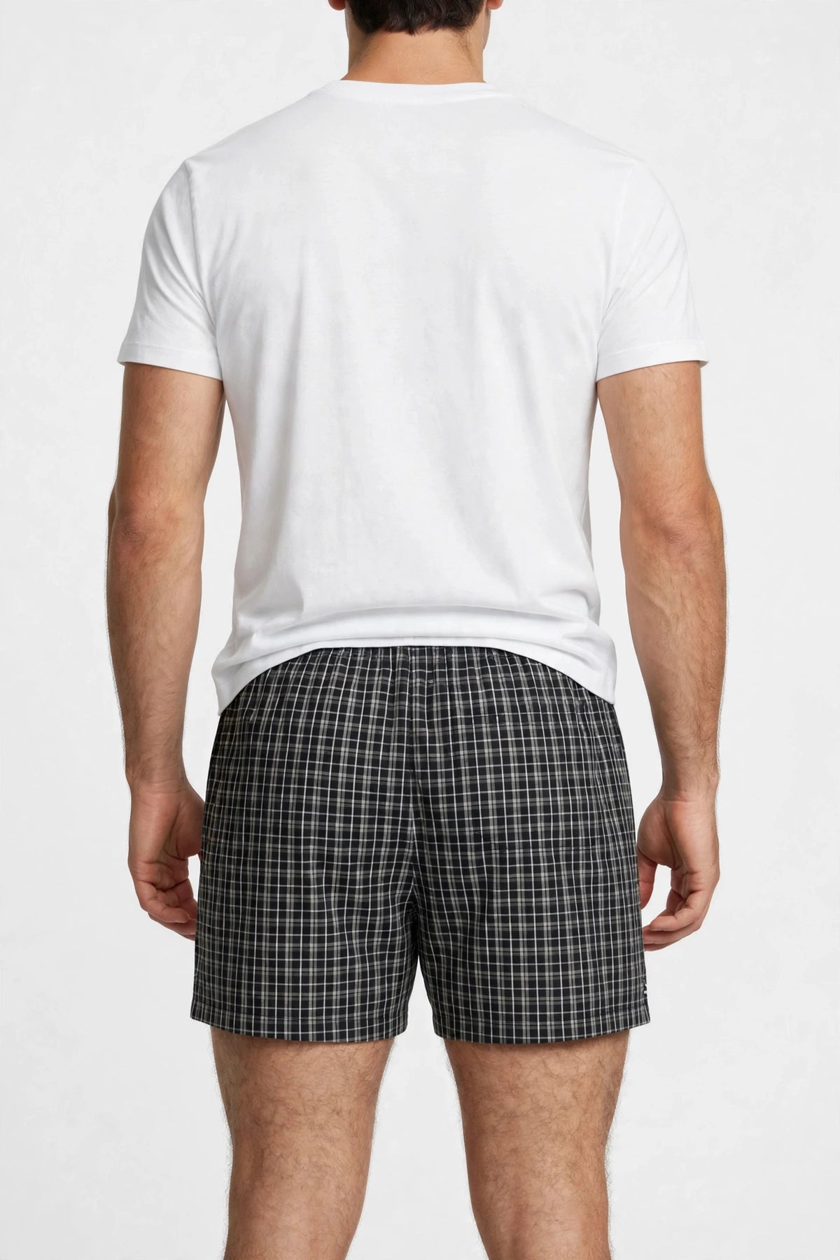 Men’s Black & Charcoal Grey Checked Cotton Shorts with Elastic Waistband & Side Pockets