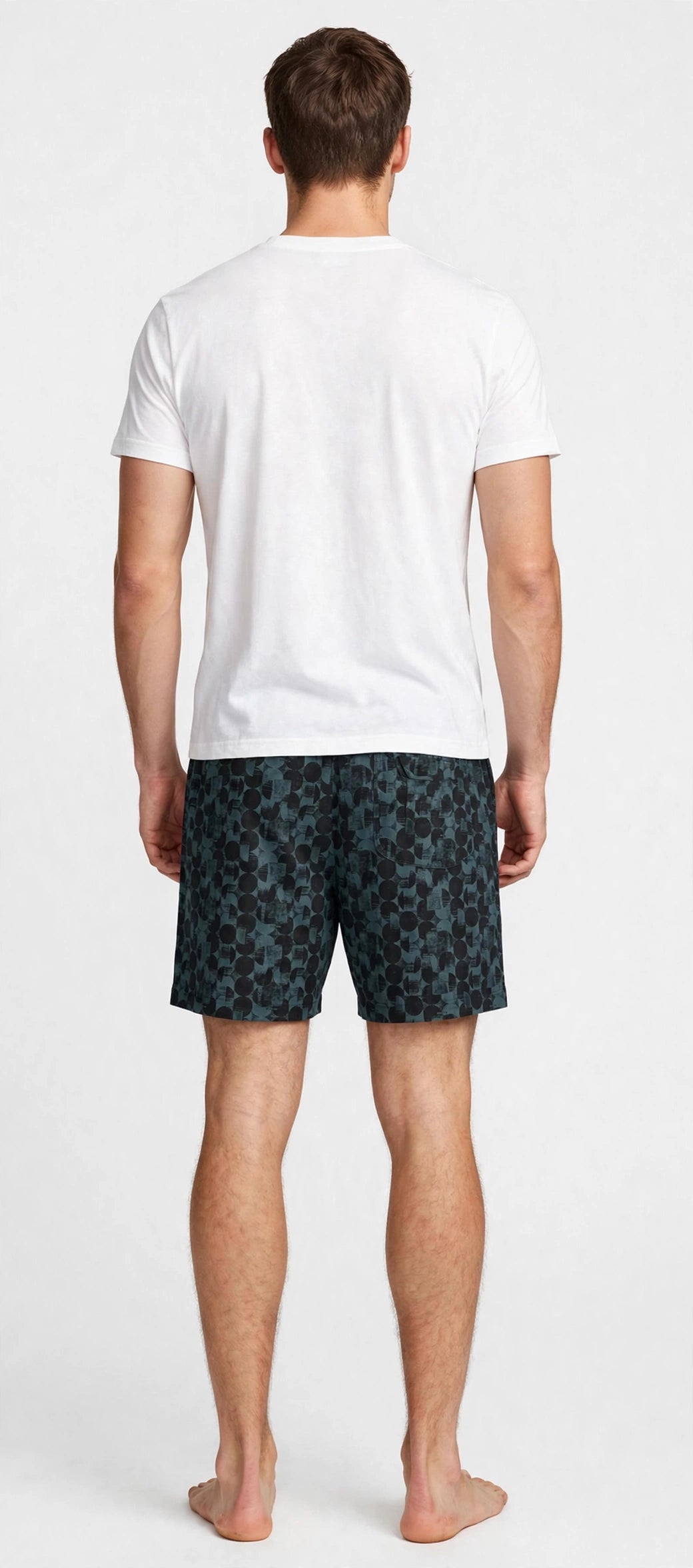 Men’s Sage Green & Dark Charcoal Abstract Printed Cotton Shorts with Elastic Waistband & Side Pockets