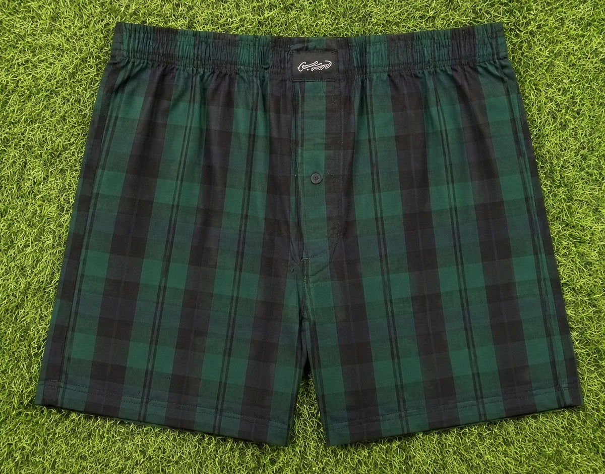 Men’s Bottle Green & Navy Blue Checked Cotton Shorts with Elastic Waistband & Side Pockets