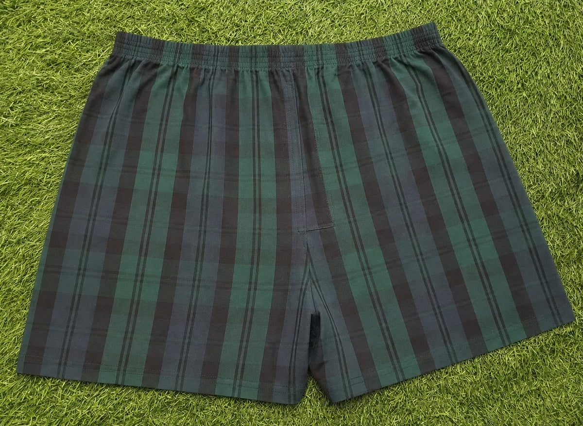 Men’s Bottle Green & Navy Blue Checked Cotton Shorts with Elastic Waistband & Side Pockets