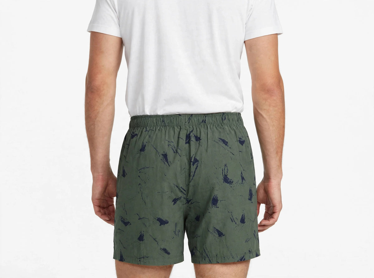 Men’s Teal Green Abstract Printed Cotton Shorts with Elastic Waistband & Side Pockets