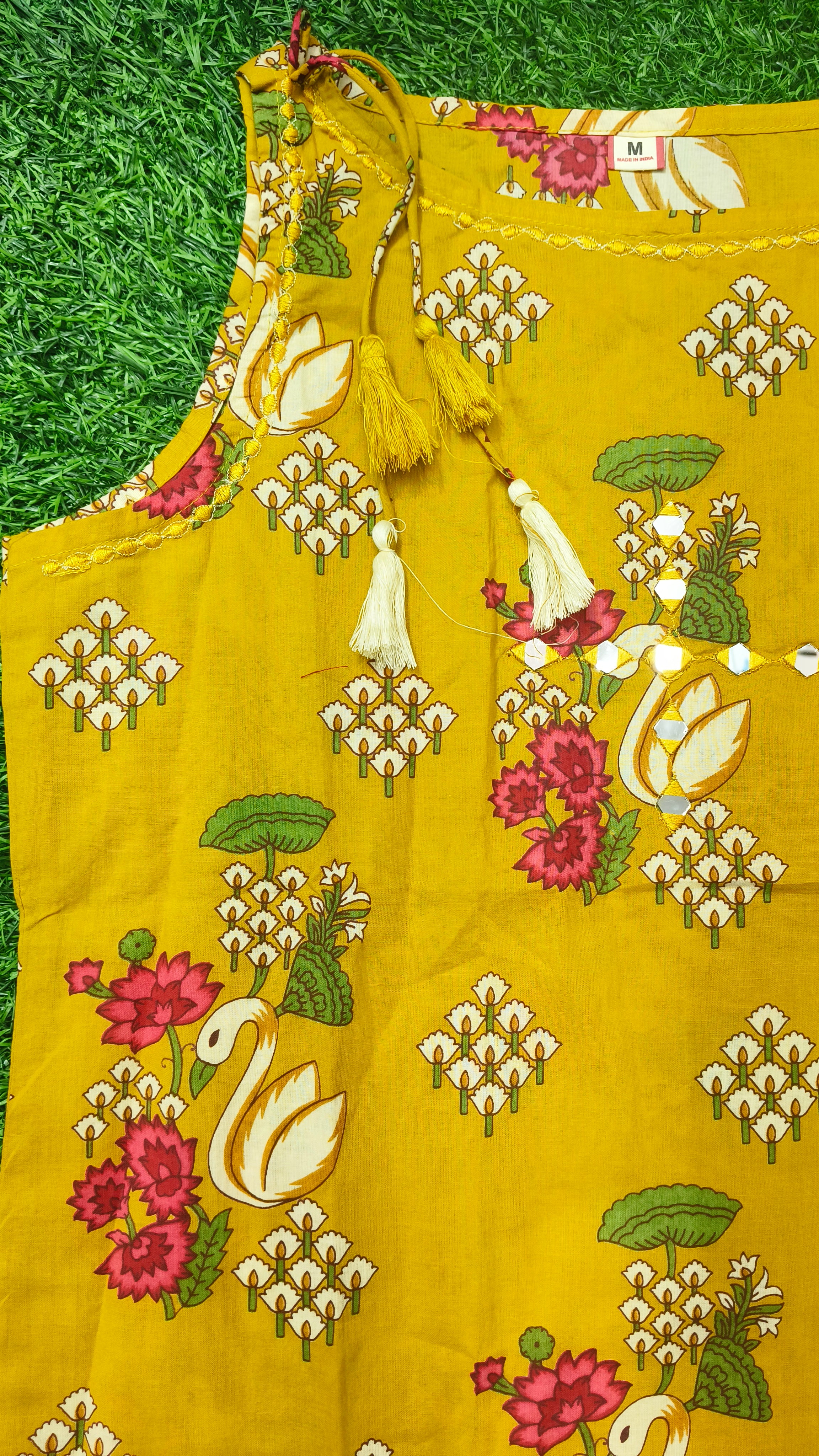 Vibrant Mustard Yellow Floral Print Cotton 2-Piece Kurti Set