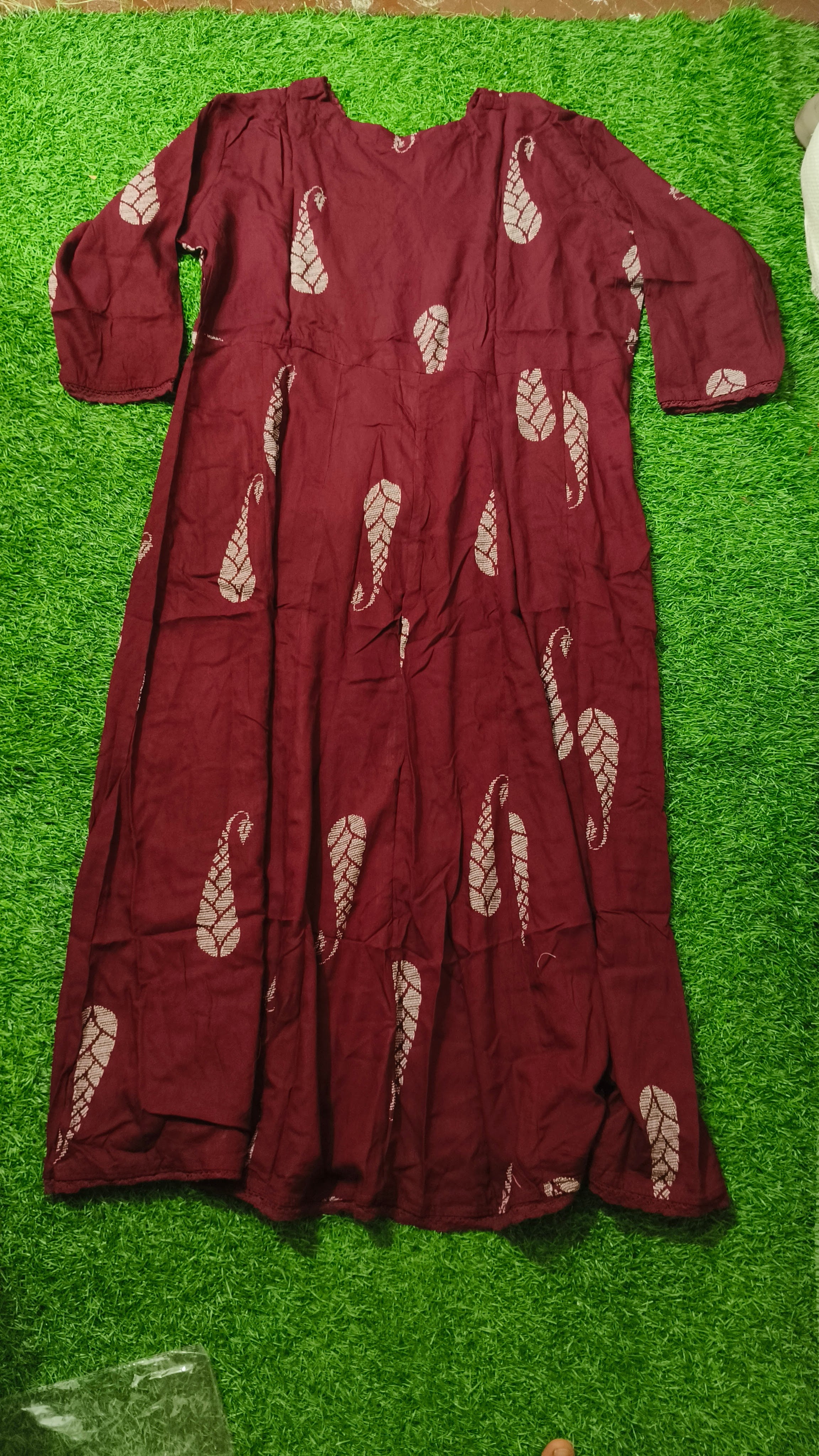 Elegant Maroon Printed Single Piece Kurti with Adjustable Waist Tie