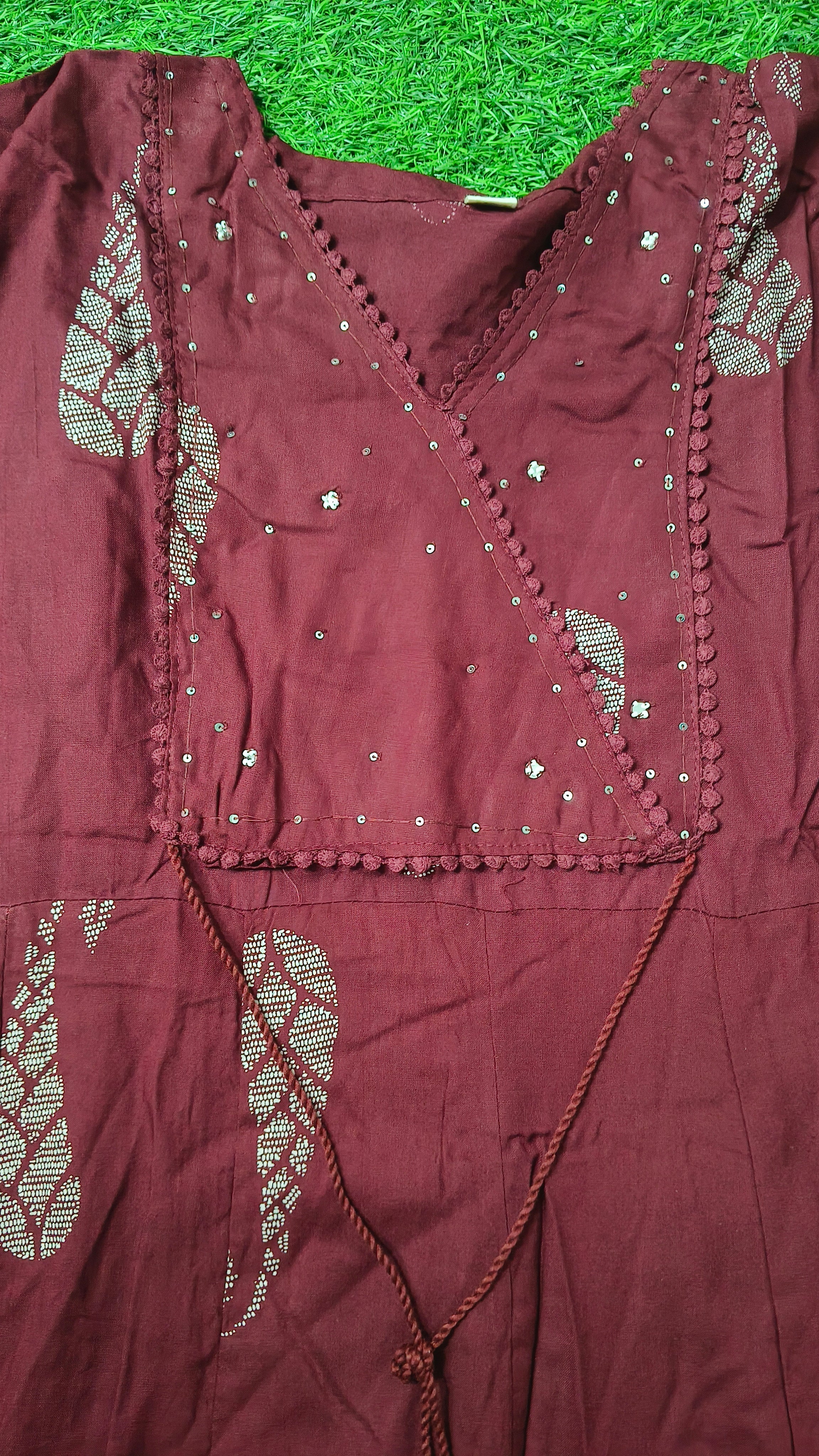 Elegant Maroon Printed Single Piece Kurti with Adjustable Waist Tie