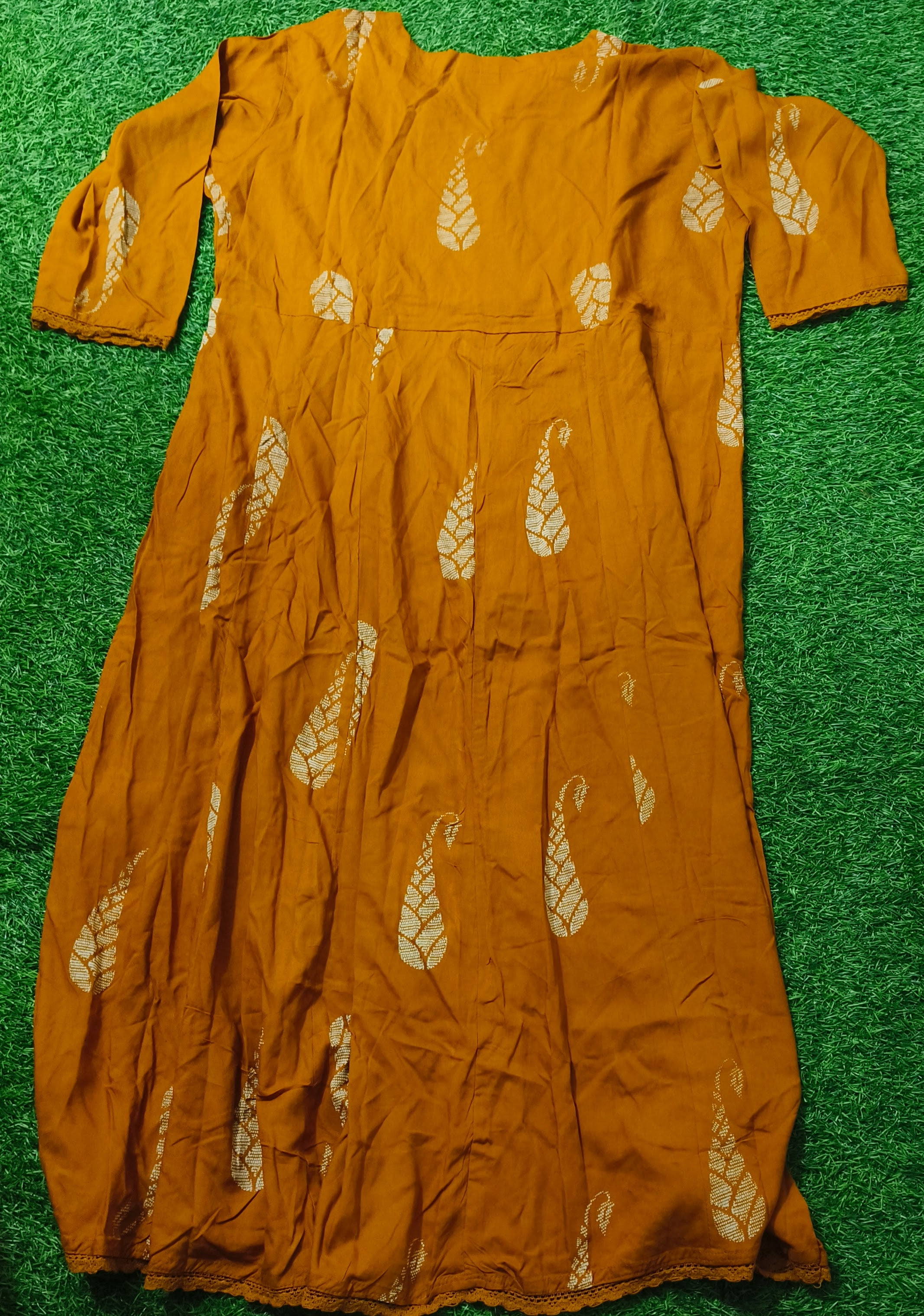 Elegant Mustard Yellow Printed Single Piece Kurti with Adjustable Waist Tie