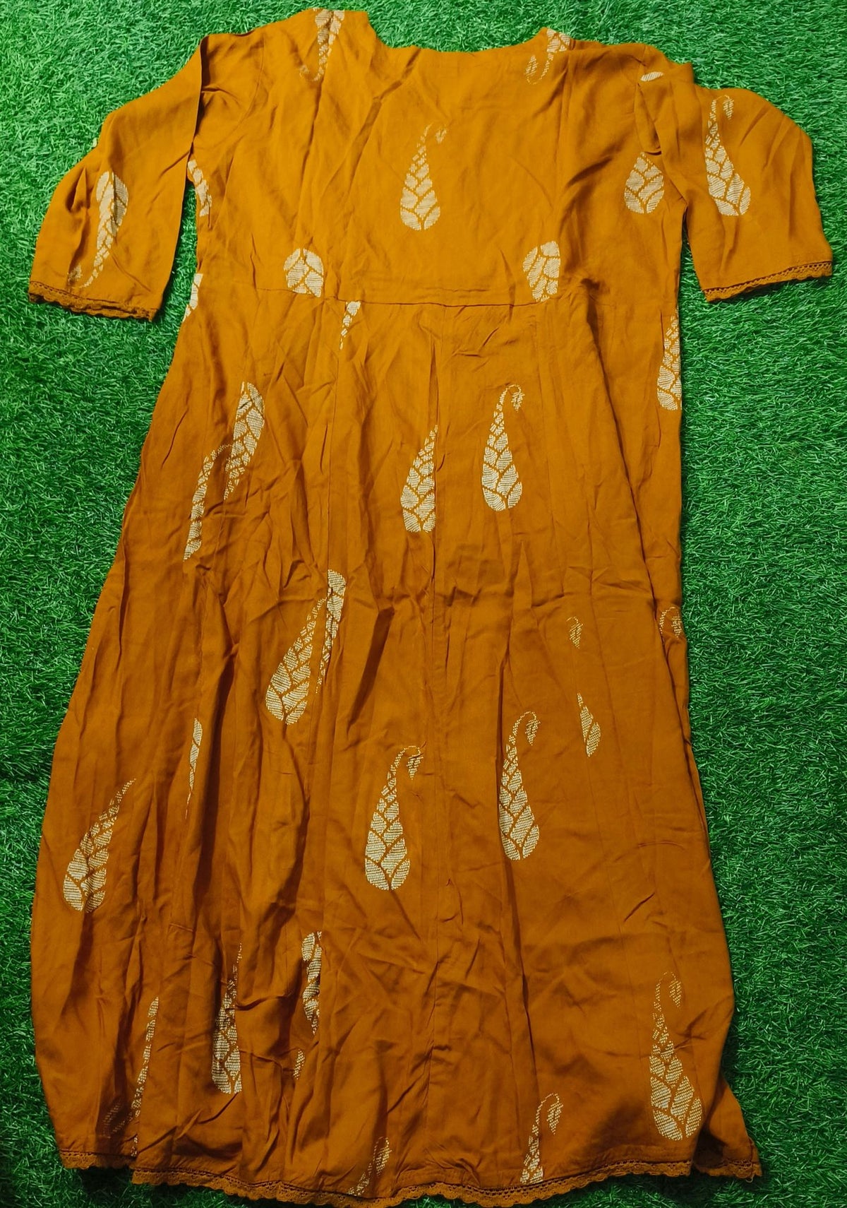 Elegant Mustard Yellow Printed Single Piece Kurti with Adjustable Waist Tie