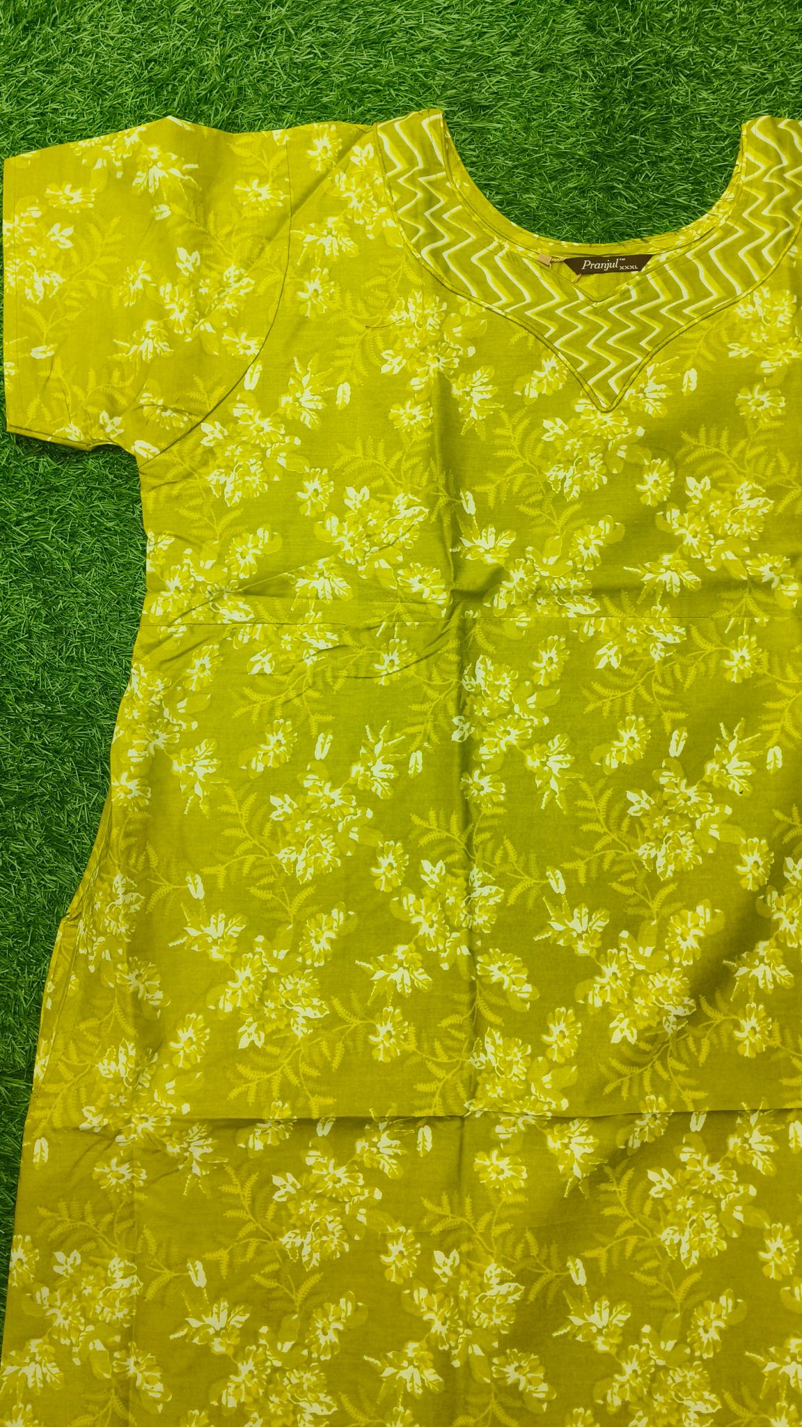Women's dark olive green Floral Print Maxi Nighty cotton Fabric Embroidered Yoke