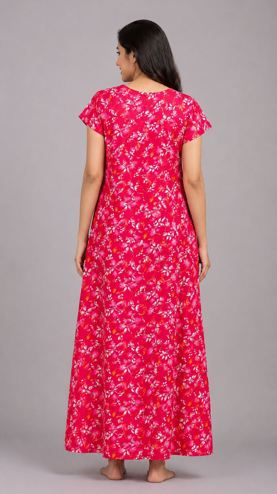 Women's Magenta Floral Print Maxi Nighty cotton Fabric