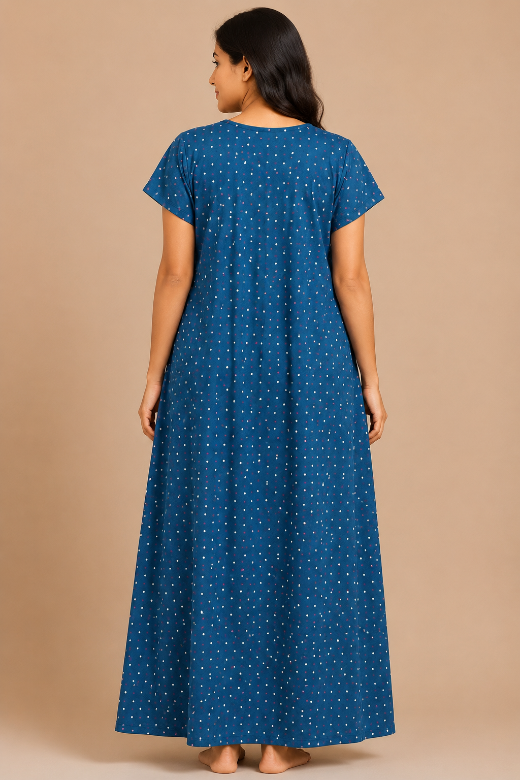 Women's deep teal blue Floral Print A-Line Maxi Nighty Soft Cotton