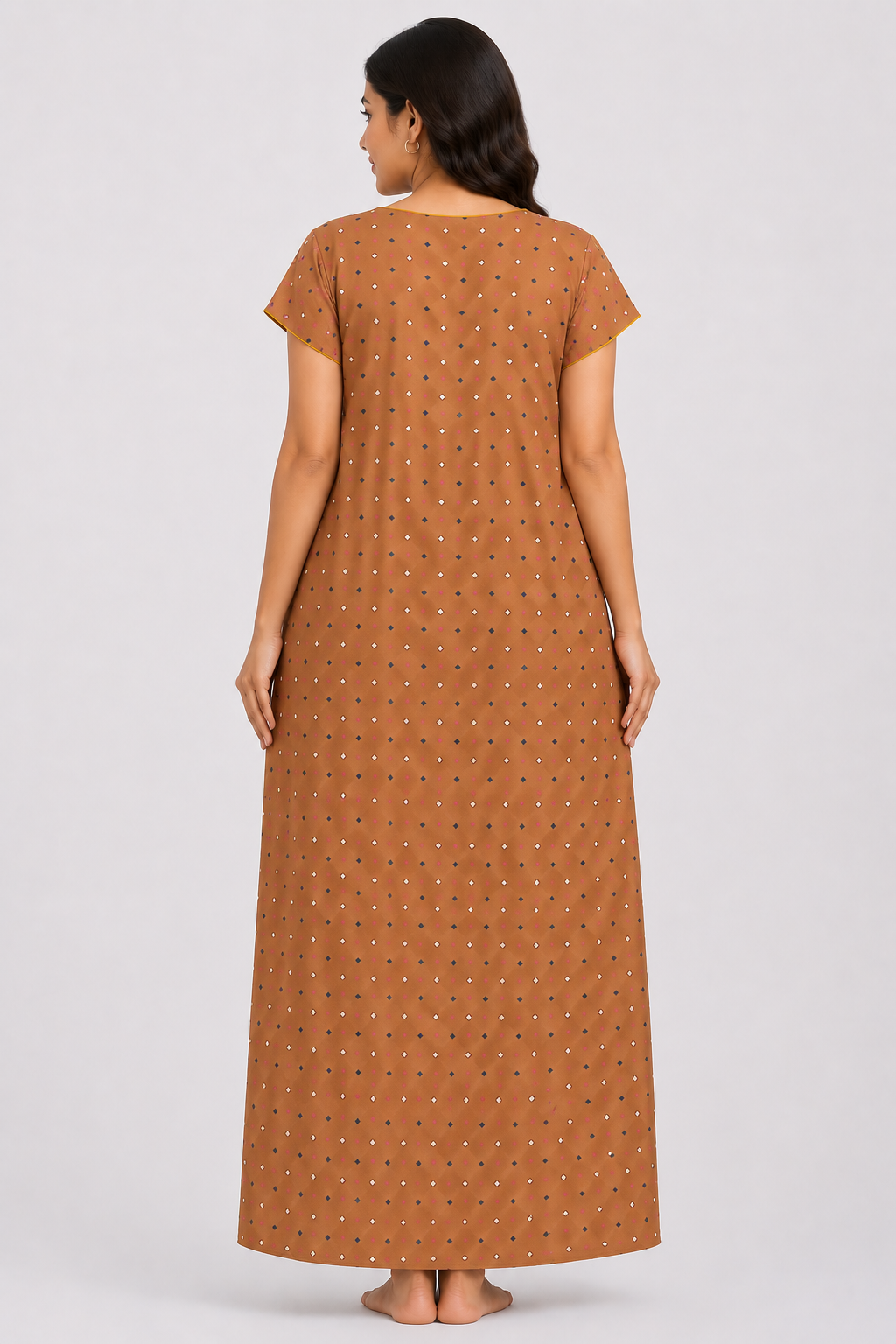 Women's mustard brown Floral Print A-Line Maxi Nighty Soft Cotton