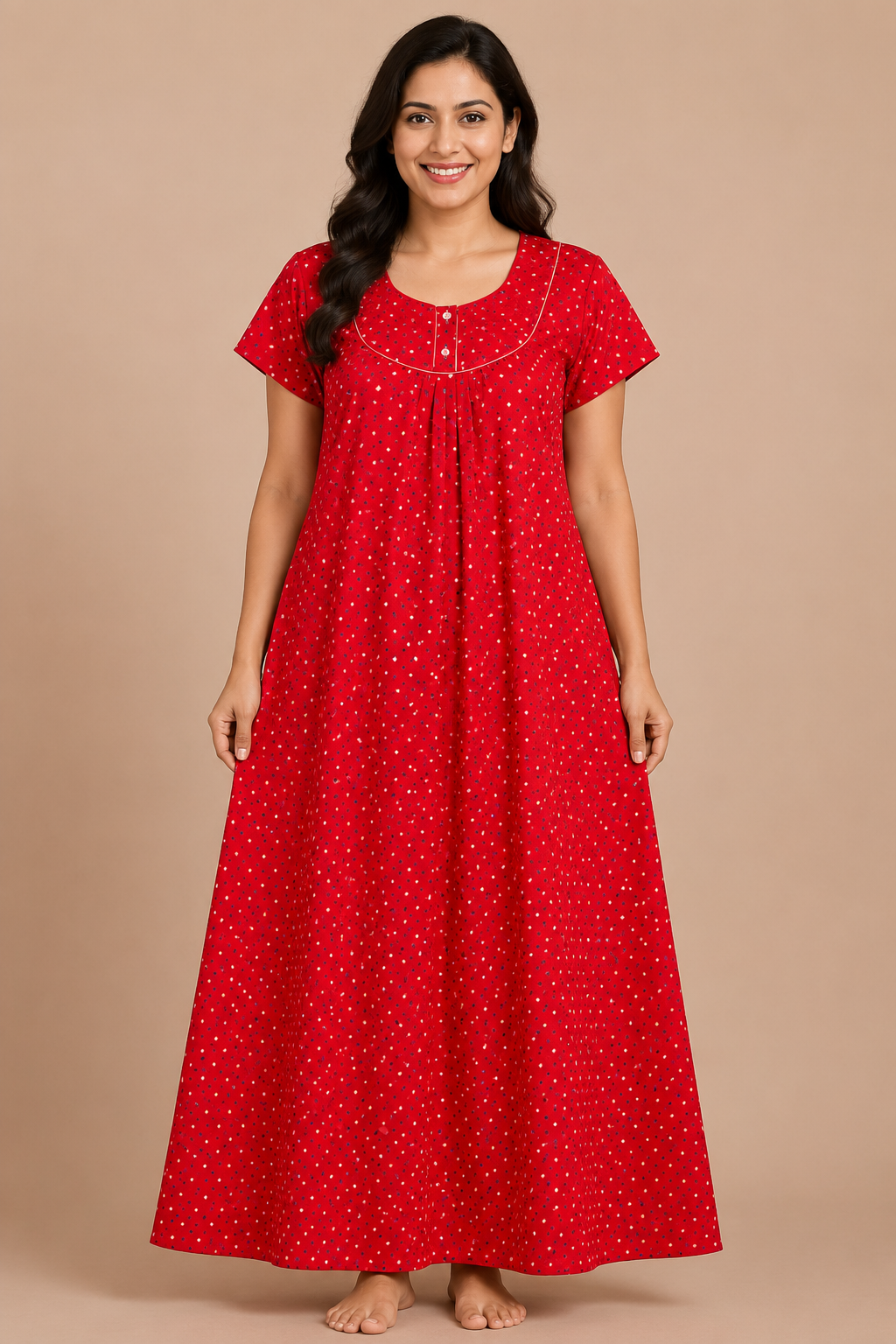 Women's dark pink Floral Print A-Line Maxi Nighty Soft Cotton