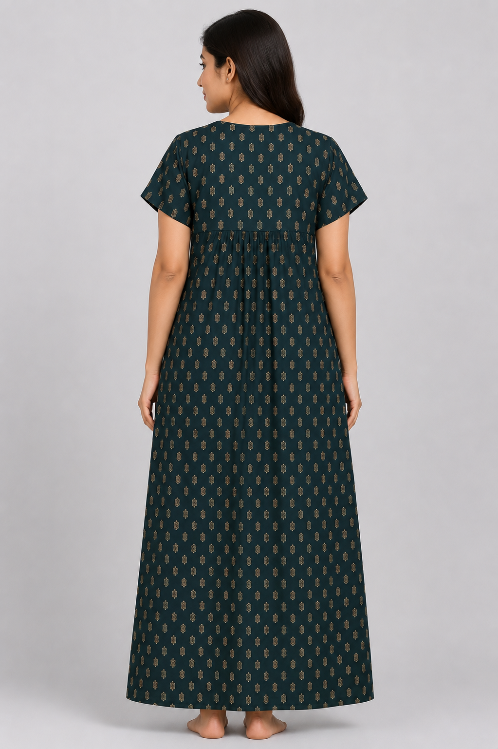 Women's navy blue Geometric Print Jumbo Maxi Nighty Rayon Fabric Front Open