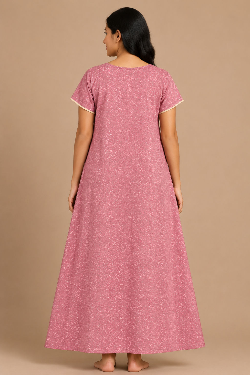 Women's pink Embroidered Maxi Nighty Rayon Fabric