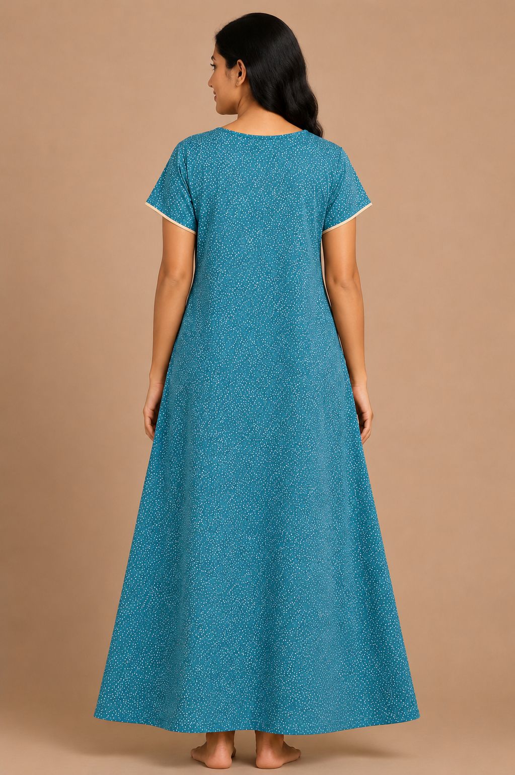 Women's light teal blue Floral Print Maxi Nighty Soft rayon Front Open