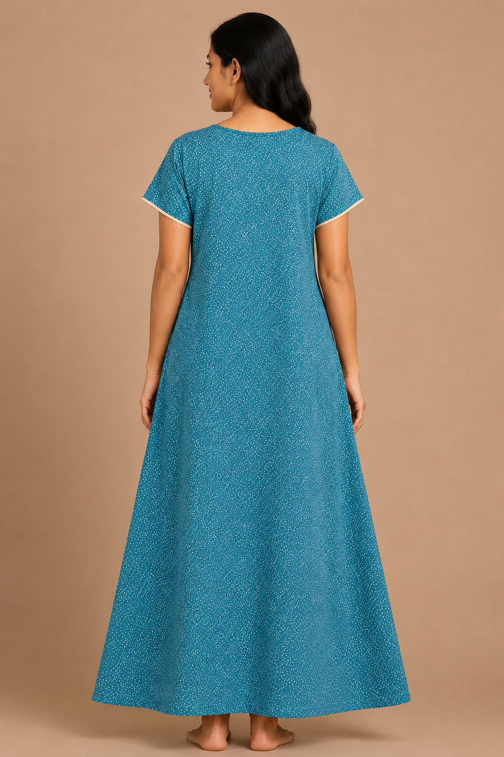 Women's light blue Embroidered Maxi Nighty Rayon Fabric