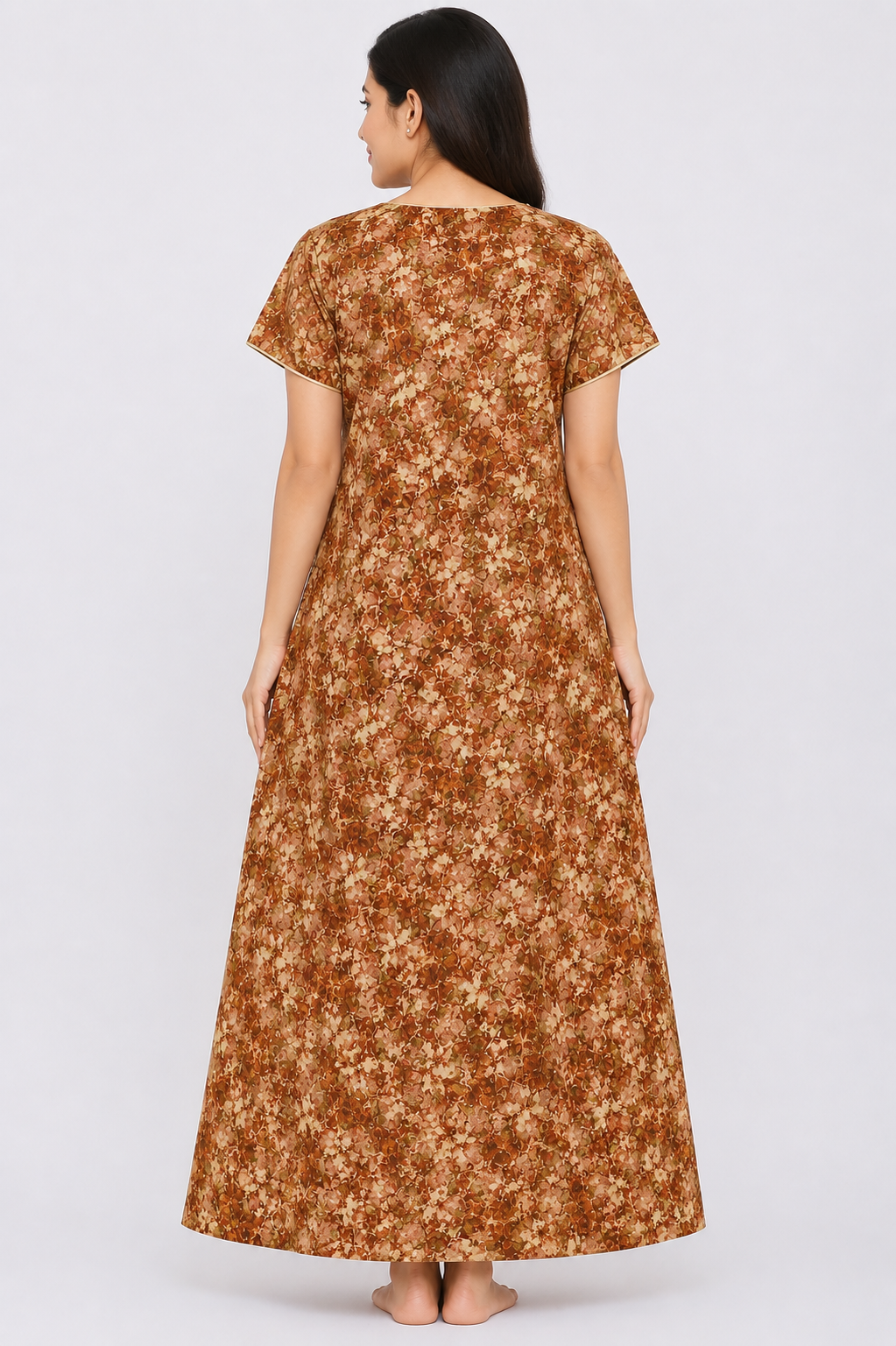 Women's maroon/purple Floral Print Maxi Nighty Rayon Fabric Embroidered Yoke