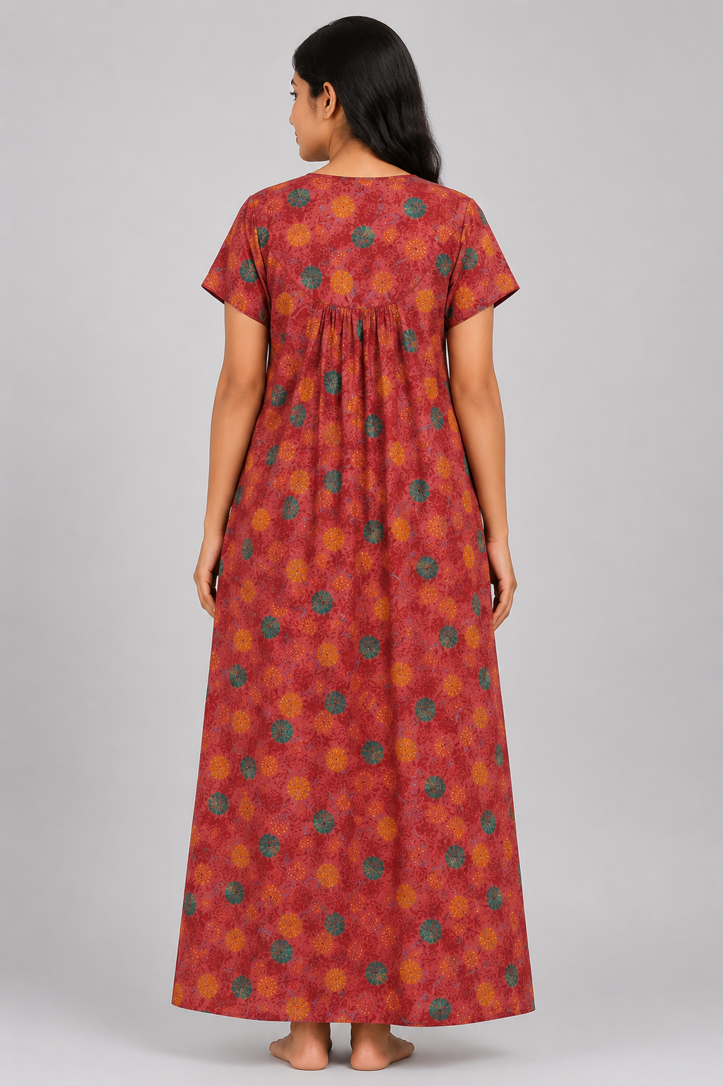 Women's charcoal grey Floral Print Maxi Nighty Rayon Fabric Front Open