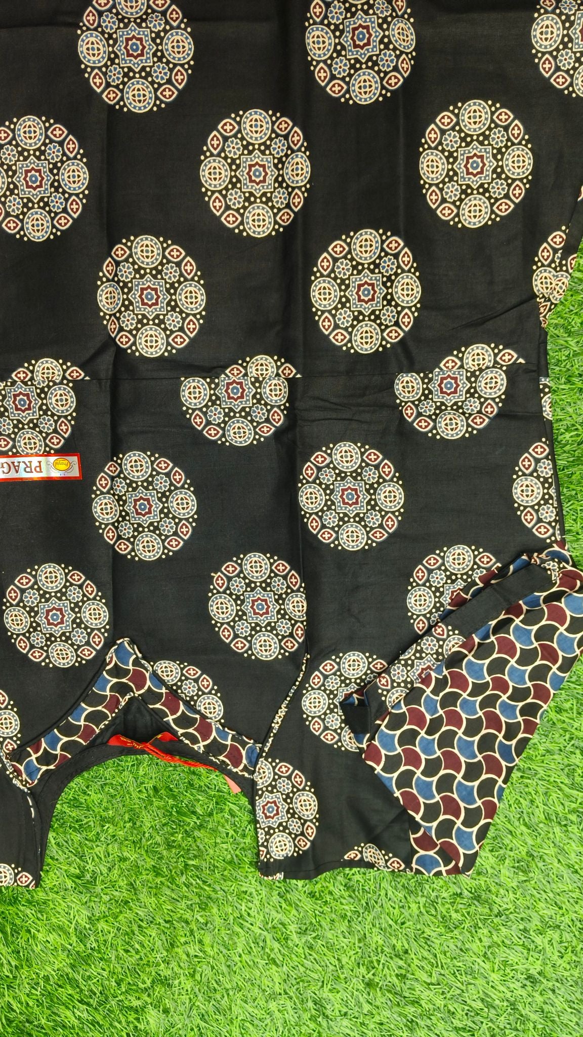 Women's Black Geometric Print Maxi Nighty Soft Cotton