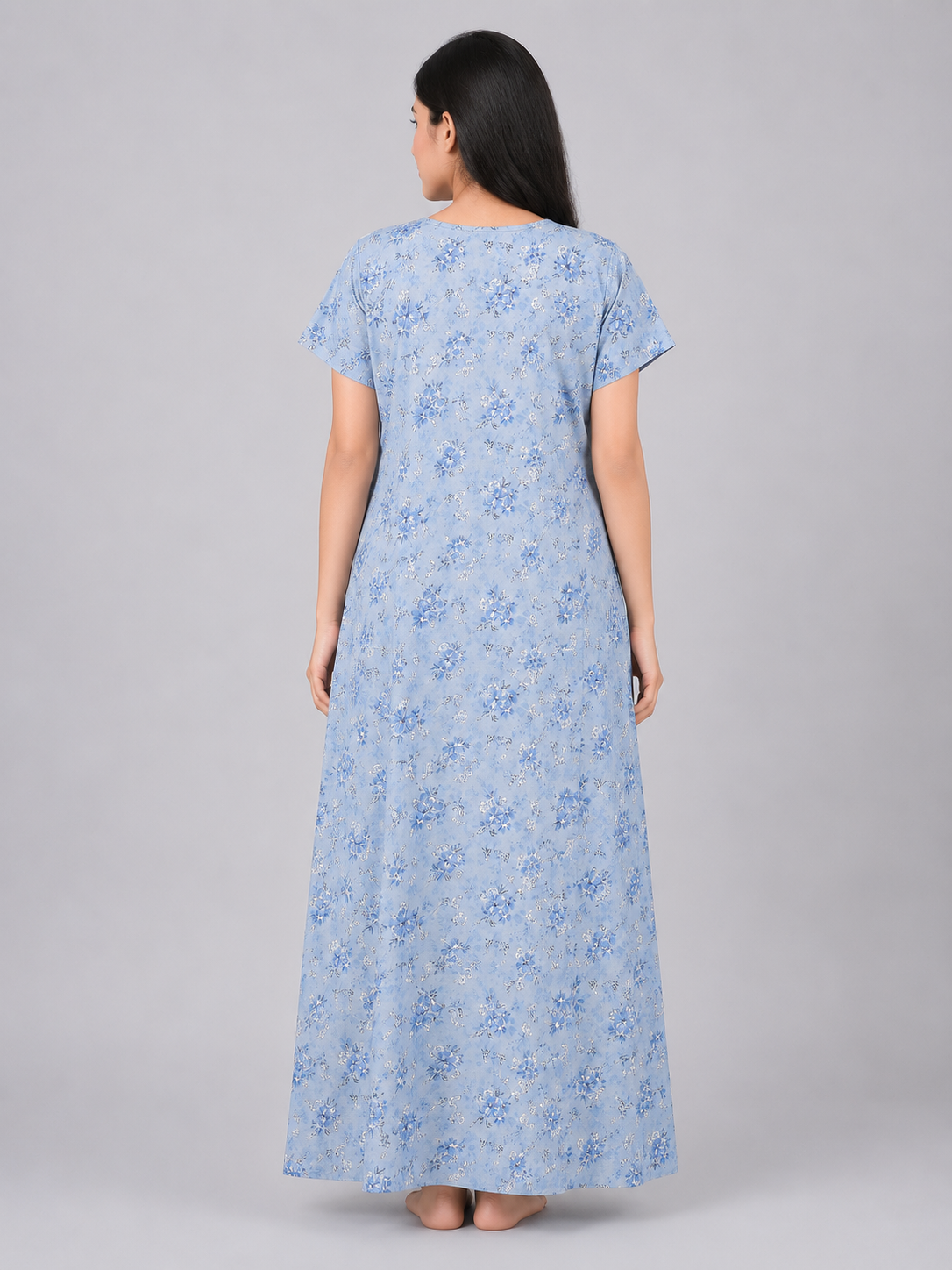 Women's Peach Tan Floral Print Maxi Nighty Rayon Fabric Front Open