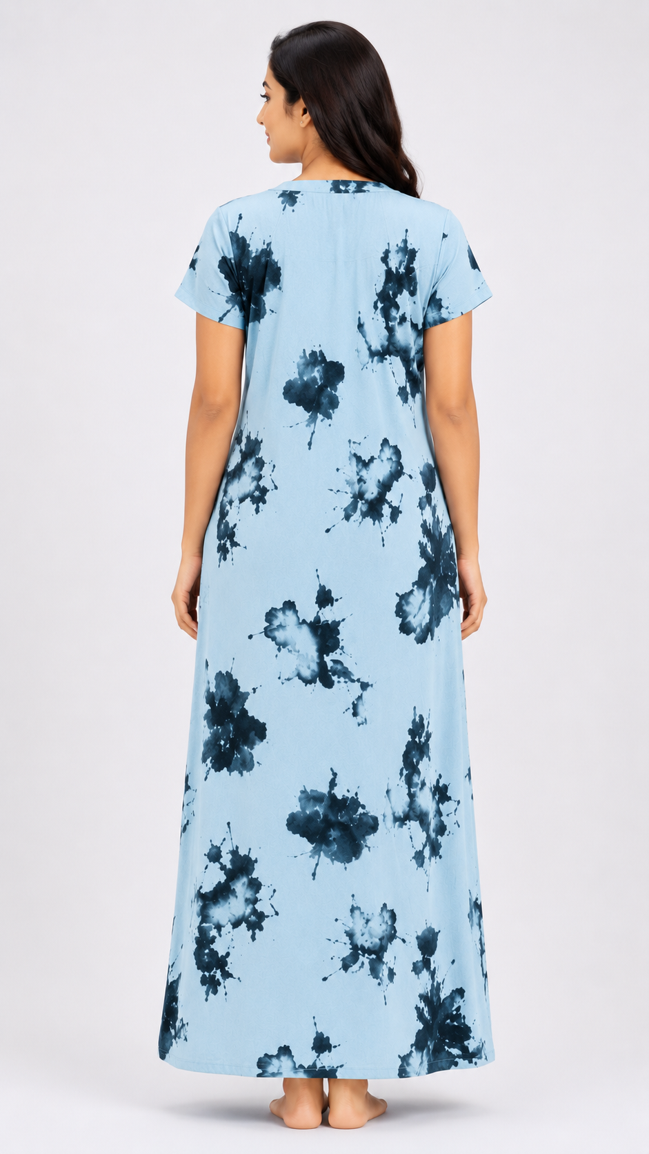 Women's light dusty blue Tie Dye Maxi Nighty Alpine Fabric Collared