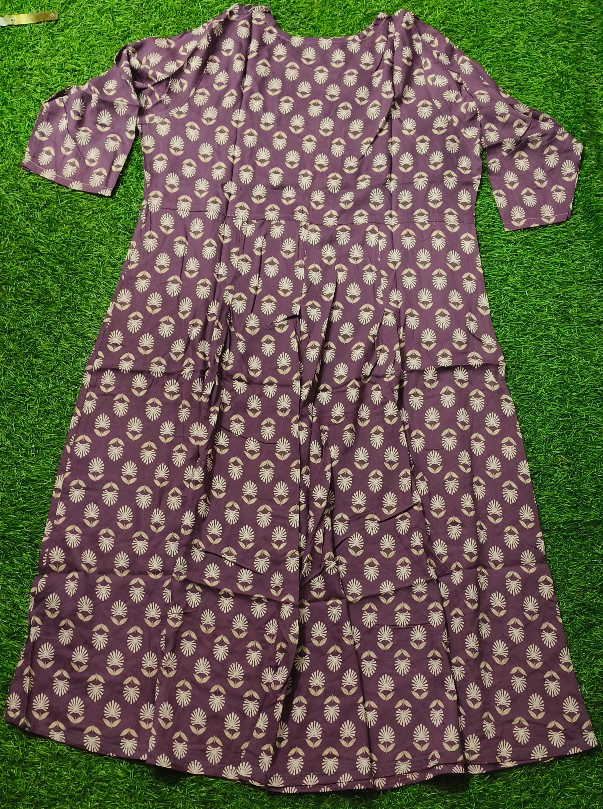 Elegant Plum Floral Print Single Piece Kurti with Front Buttons