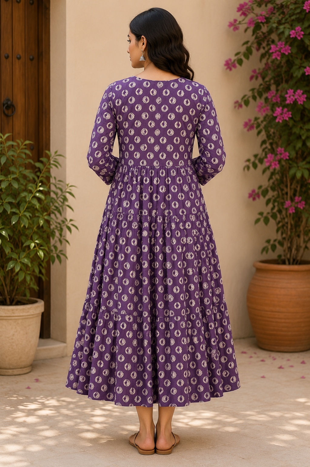 Elegant Plum Floral Print Single Piece Kurti with Front Buttons