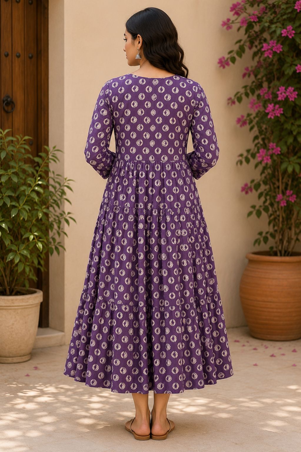 Elegant Plum Floral Print Single Piece Kurti with Front Buttons