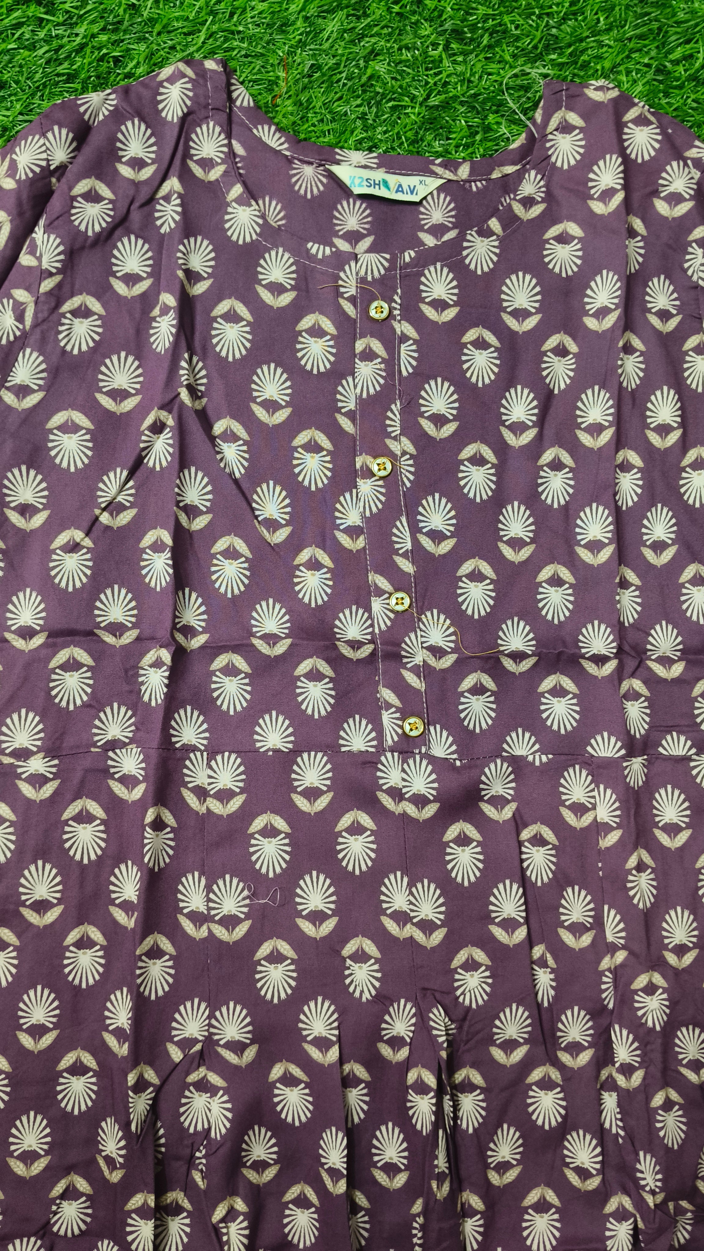 Elegant Plum Floral Print Single Piece Kurti with Front Buttons