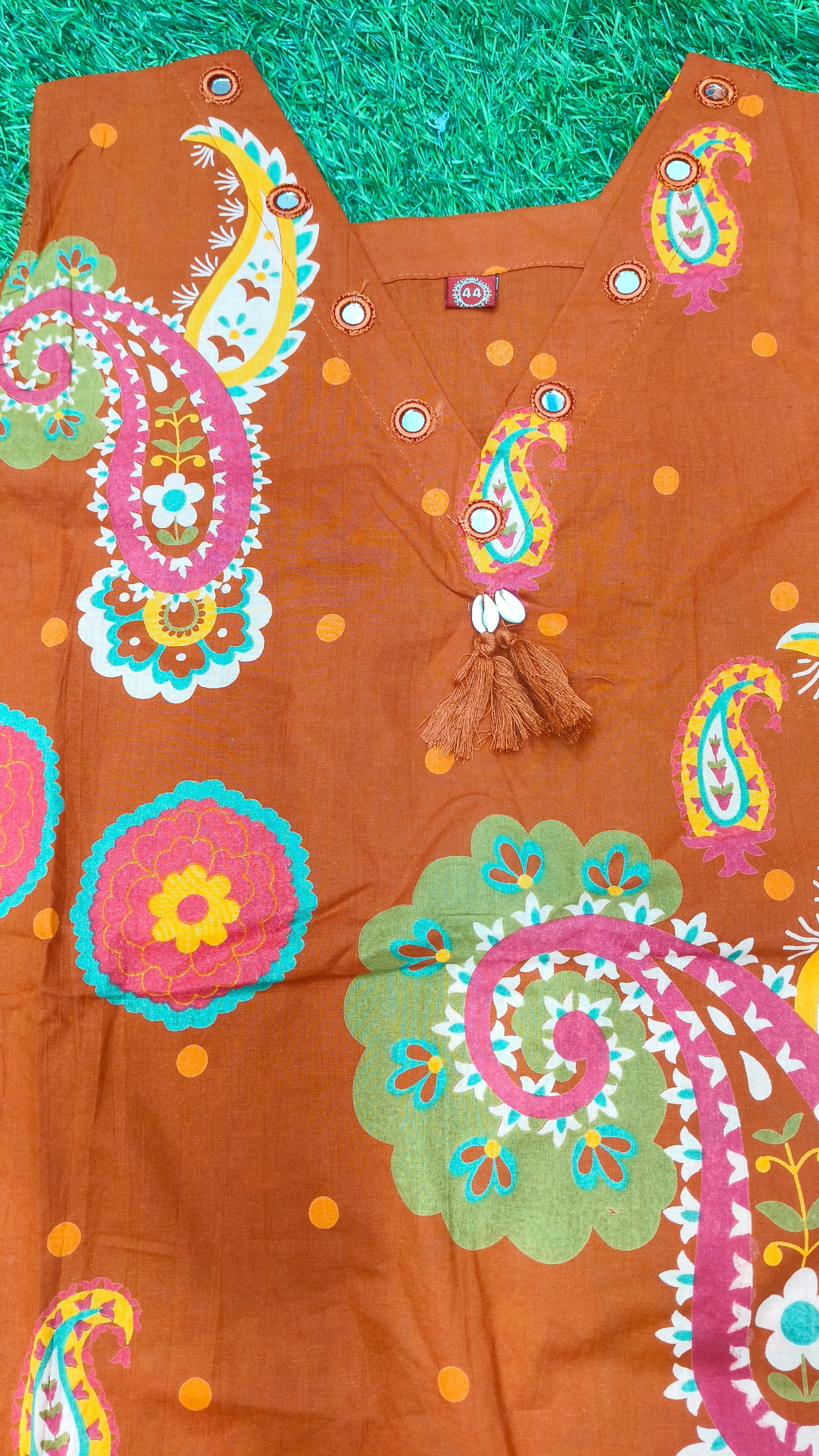 Vibrant Rust Red Printed Sleeveless 2-Piece Cotton Set