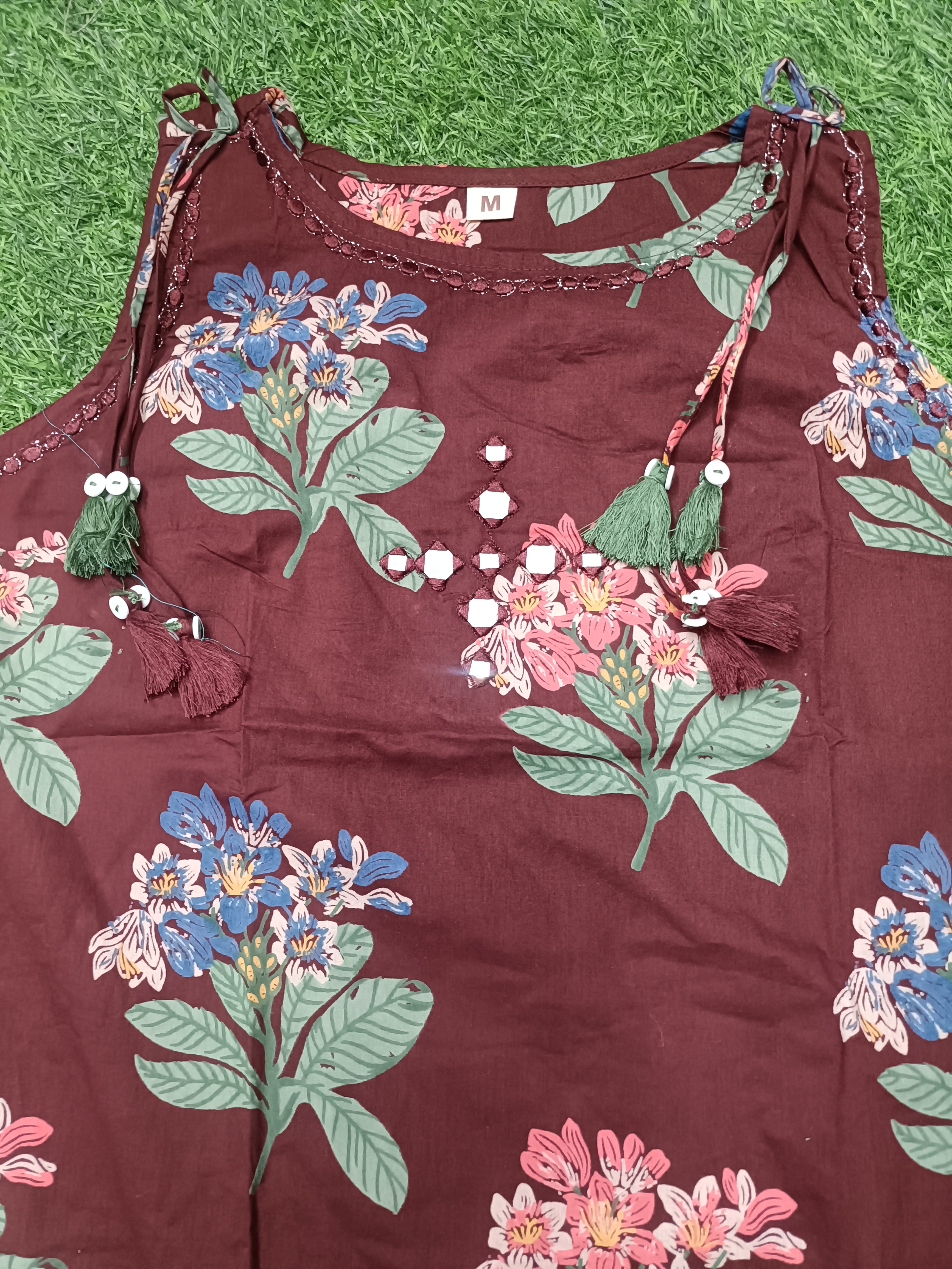 Vibrant Maroon Floral Printed Sleeveless 2-Piece Cotton Set