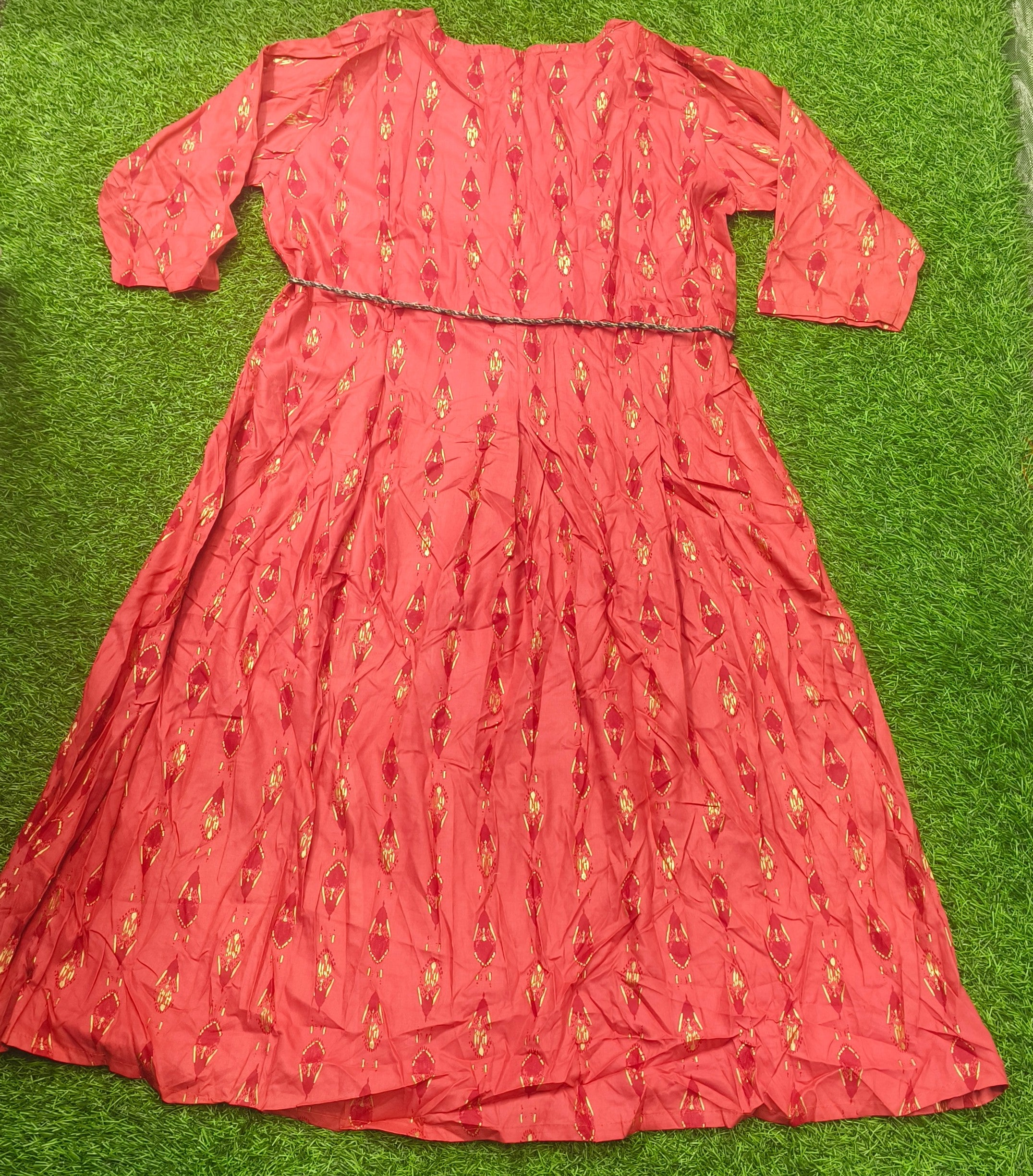 Elegant Brick red Ikat Print Rayon Single Piece Kurti