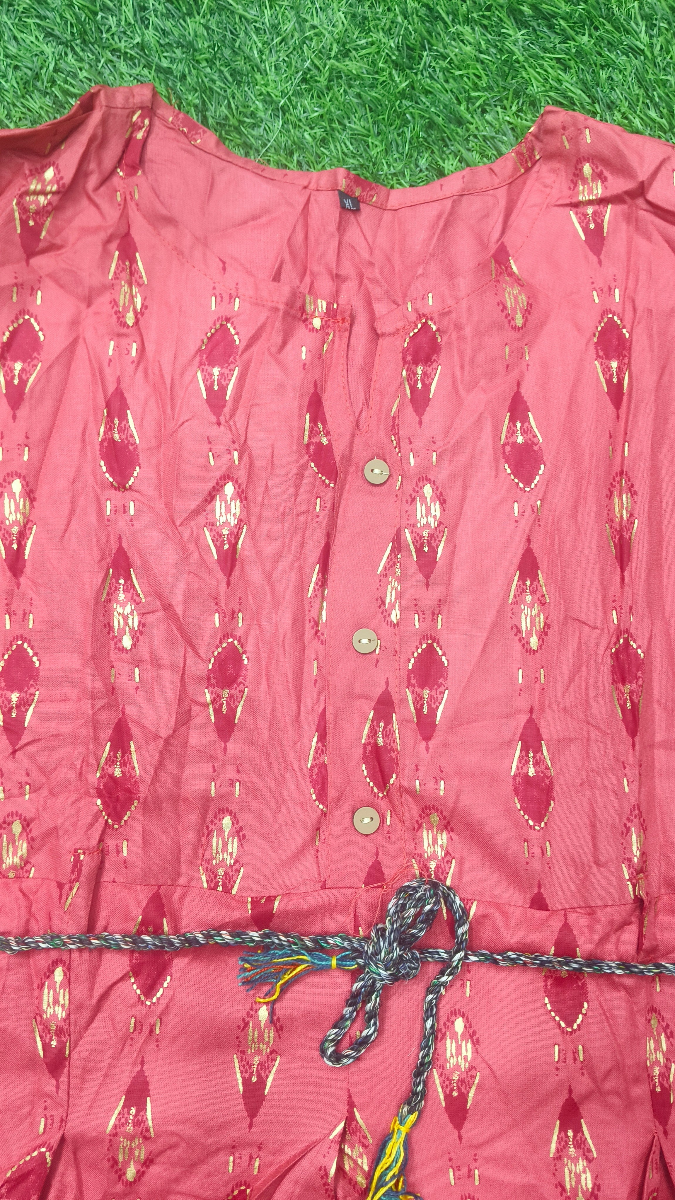 Elegant Brick red Ikat Print Rayon Single Piece Kurti