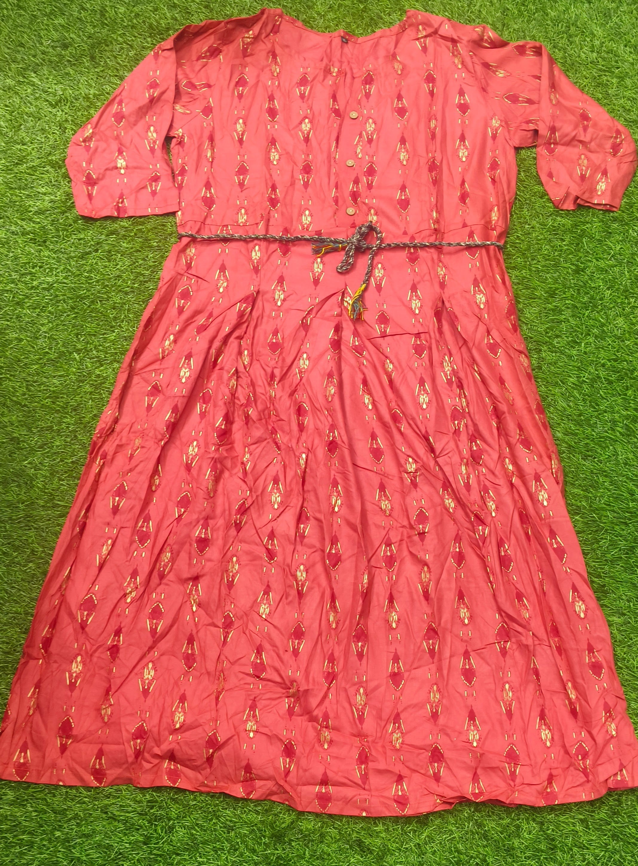 Elegant Brick red Ikat Print Rayon Single Piece Kurti