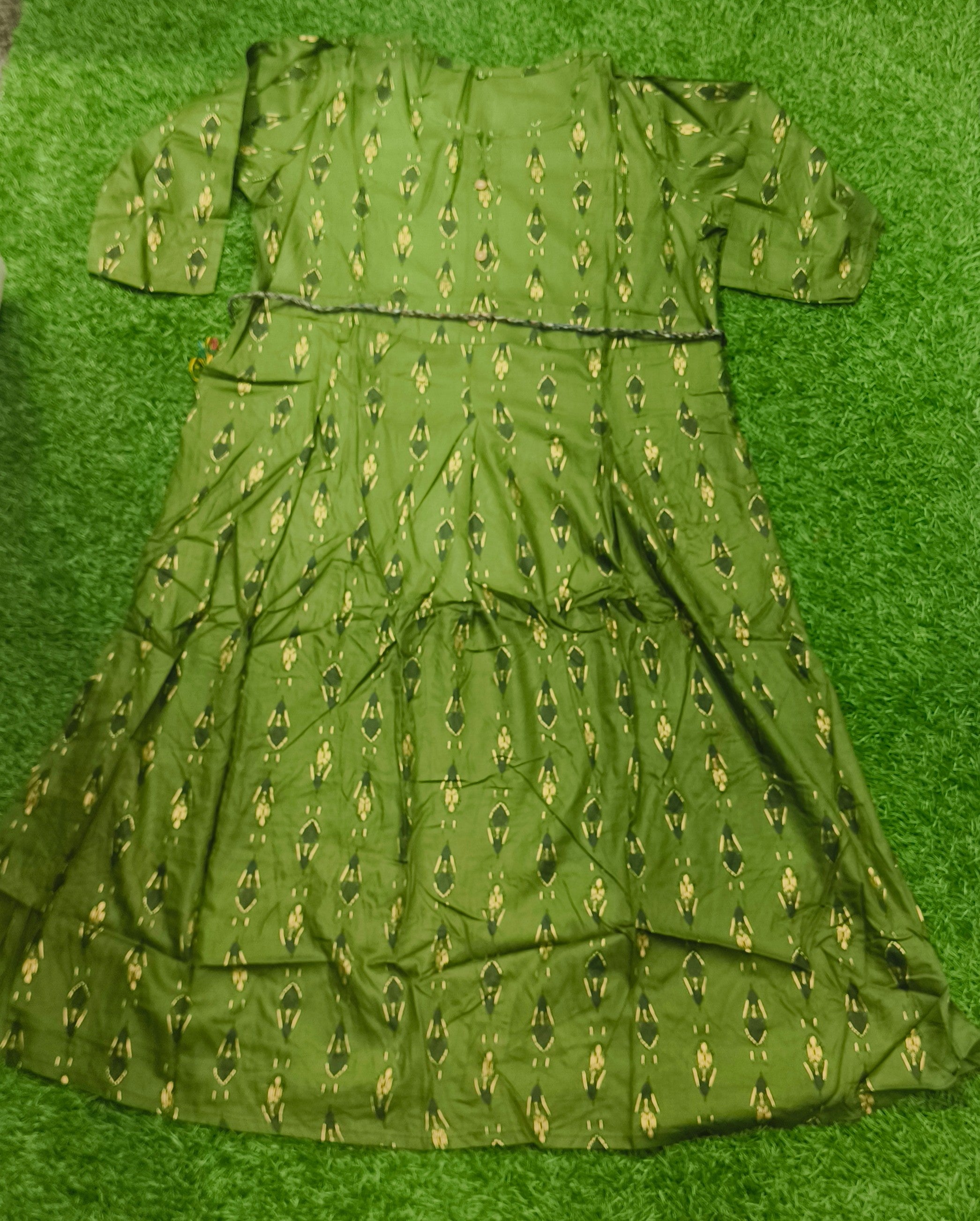 Elegant olive green Ikat Print Rayon Single Piece Kurti