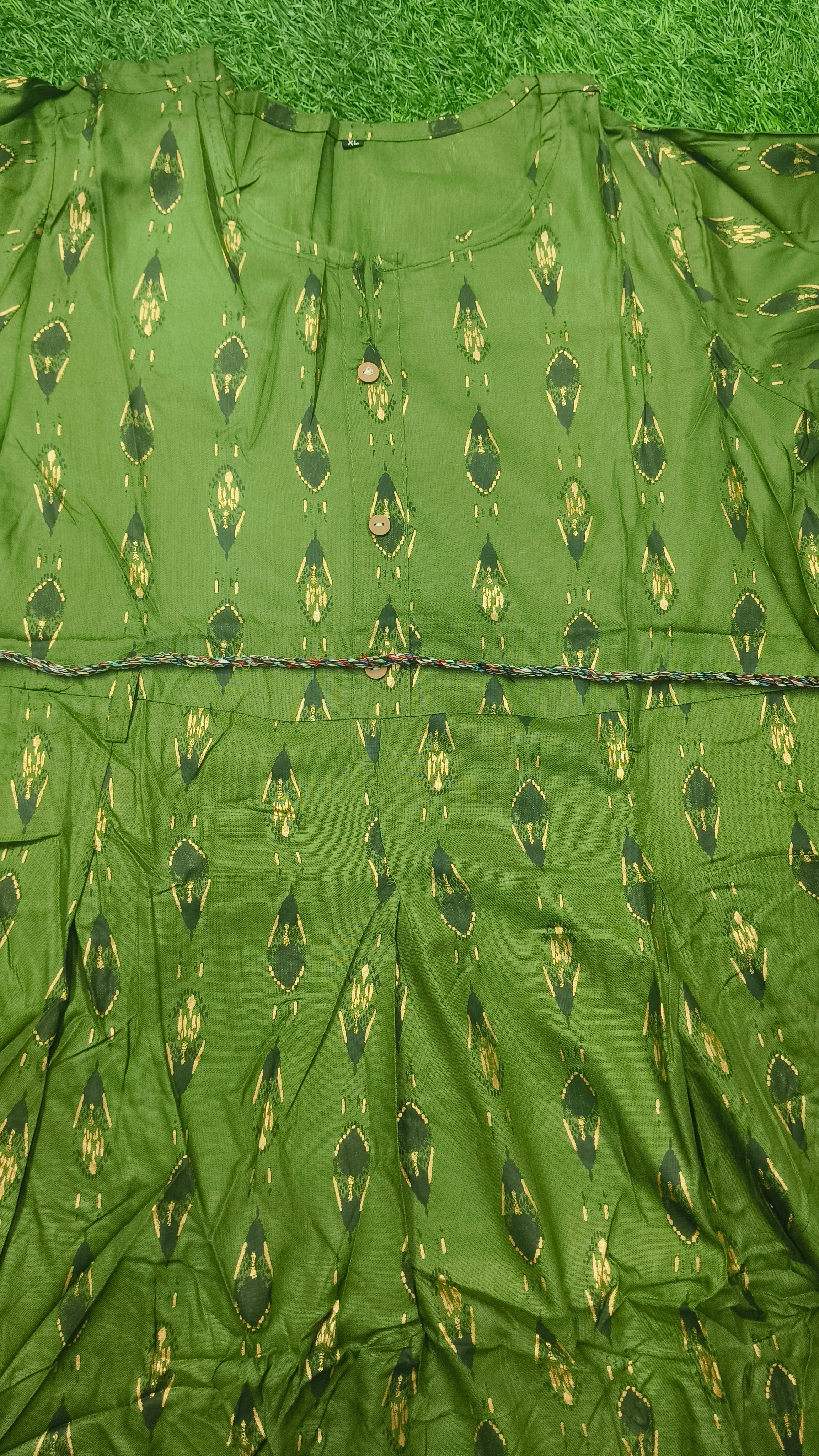 Elegant olive green Ikat Print Rayon Single Piece Kurti