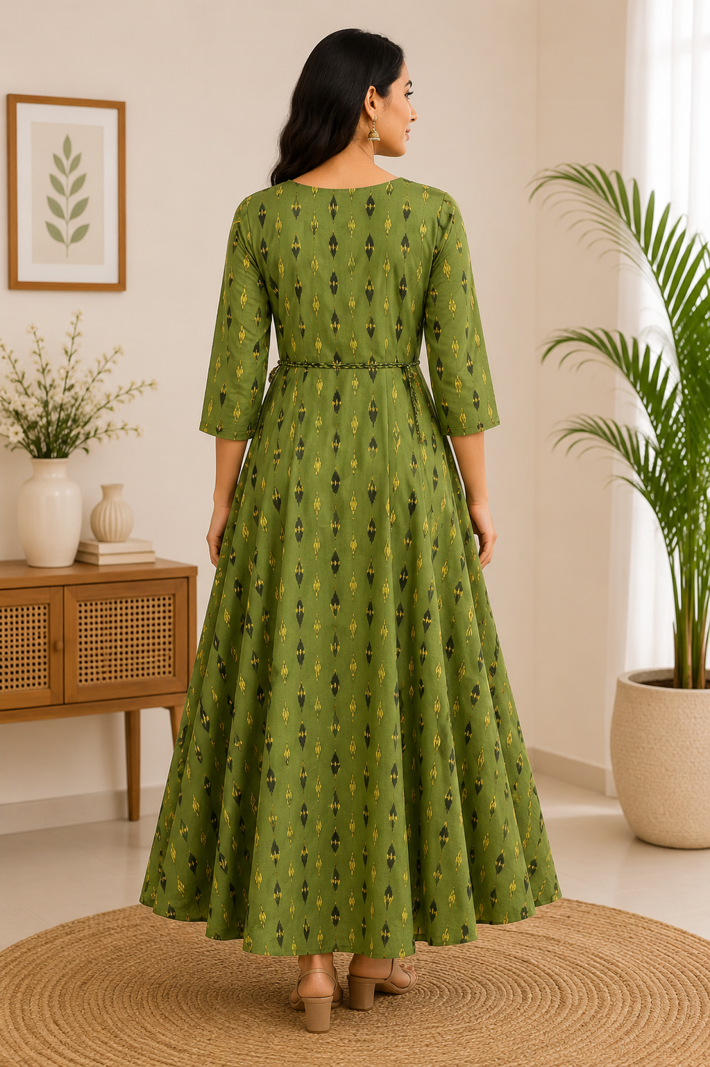 Elegant olive green Ikat Print Rayon Single Piece Kurti