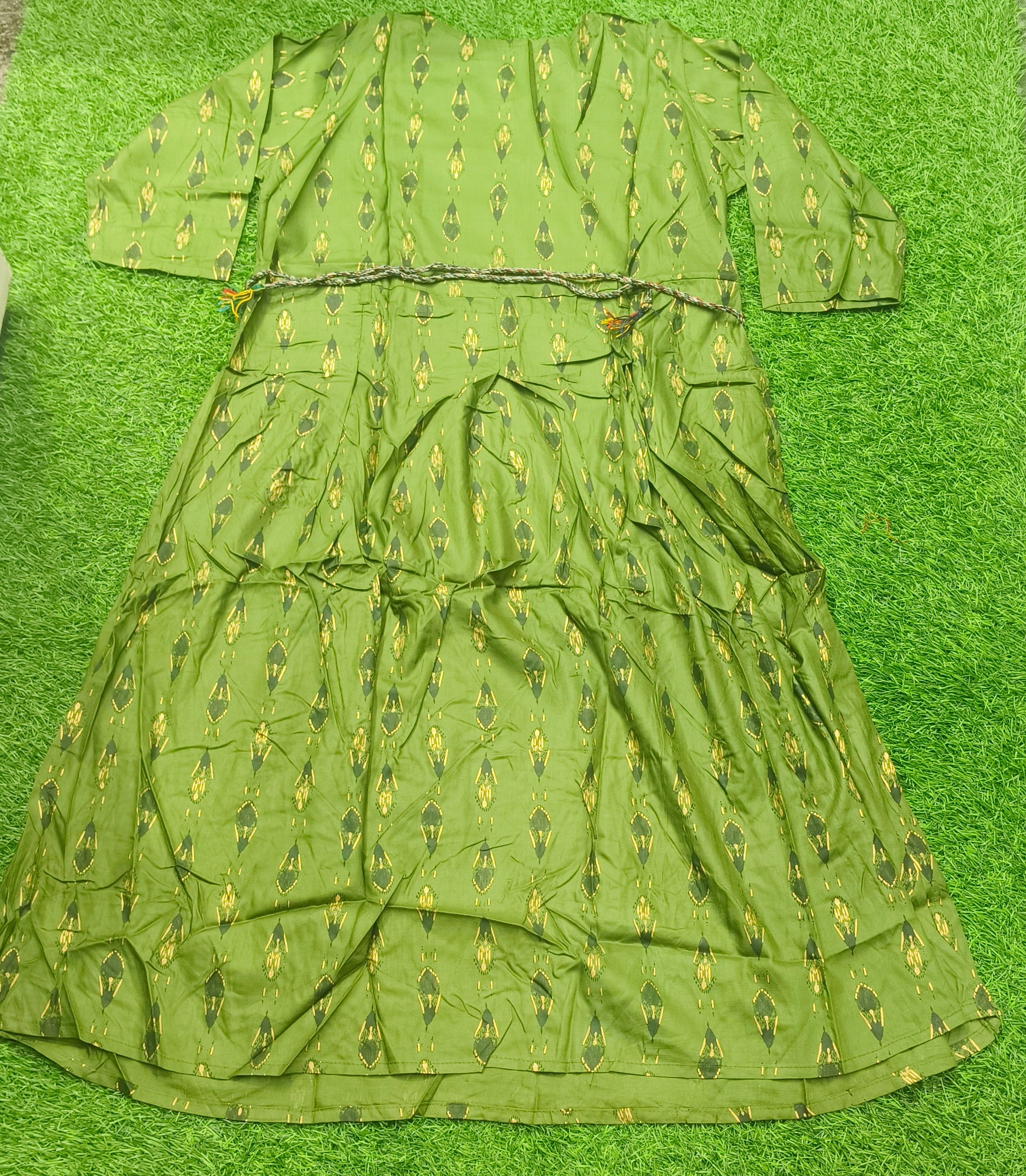 Elegant olive green Ikat Print Rayon Single Piece Kurti